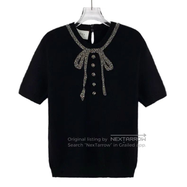 Gucci Gucci Black bow diamond wool round-neck short-sleeved swea Size XS / US 0-2 / IT 36-38 - 1 Thumbnail