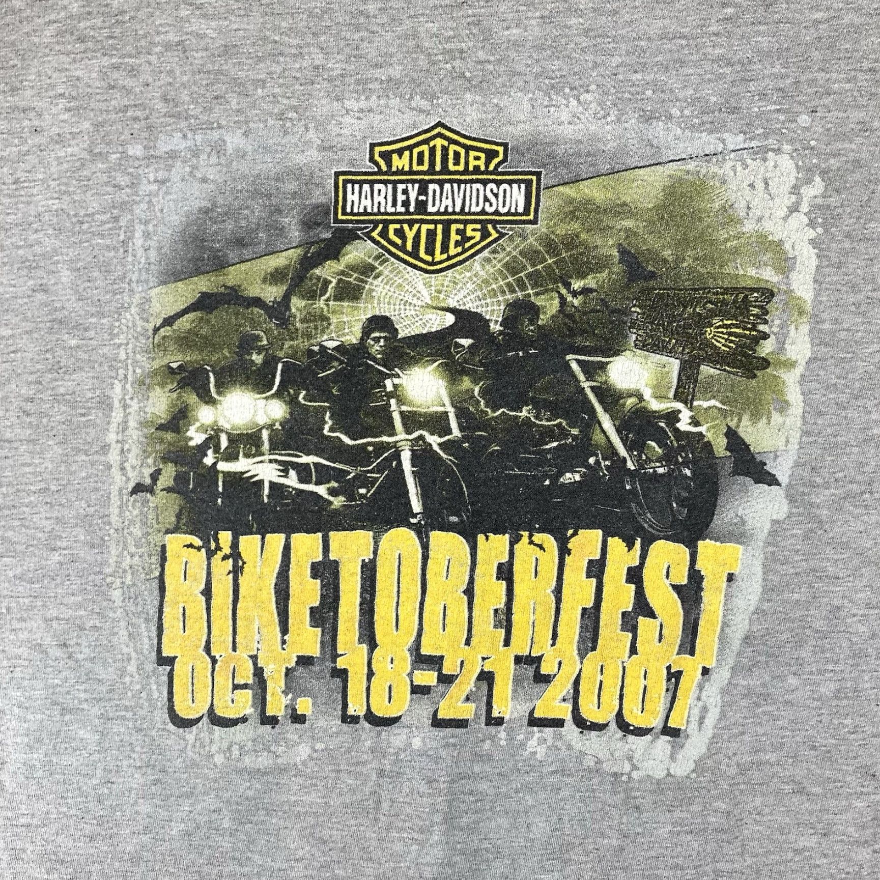 Harley Davidson Harley-Davidson Halloween T-Shirt Medium Gray Graphic Print Dracula Frankenstein Wolfman Biker Mens Size US M / EU 48-50 / 2 - 4 Thumbnail
