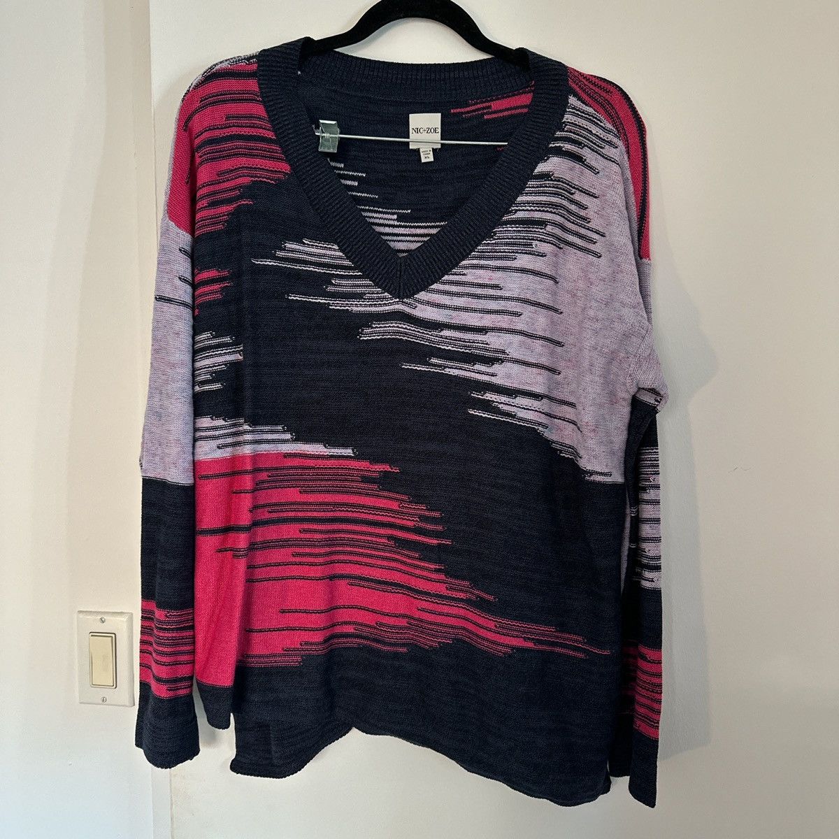NIC+ZOE Blue and pink v neck sweater Size XL / US 12-14 / IT 48-50 - 1 Thumbnail