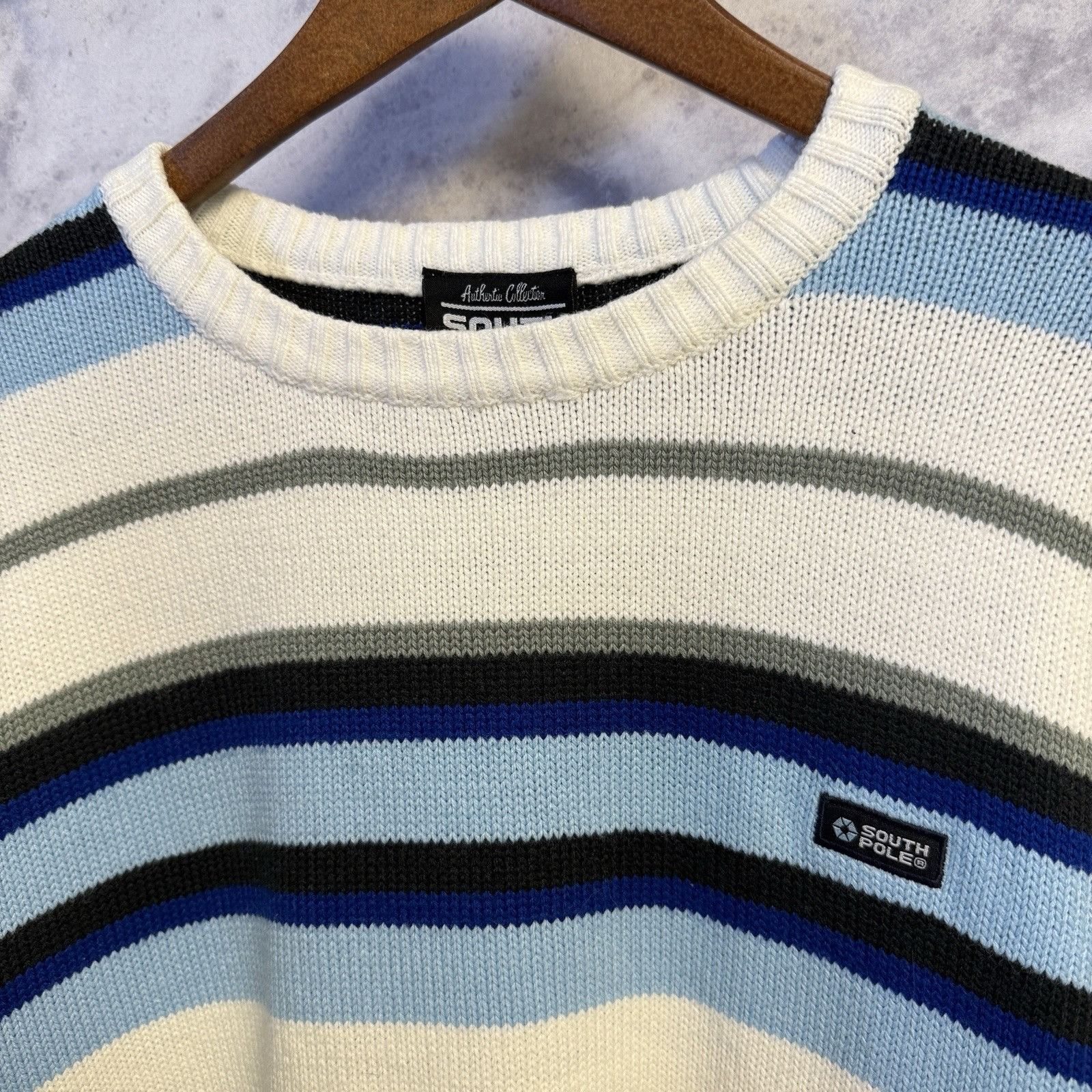 Southpole × Vintage Vintage Southpole Knit Sweater Mens Large Crew Neck Striped Size US L / EU 52-54 / 3 - 3 Thumbnail