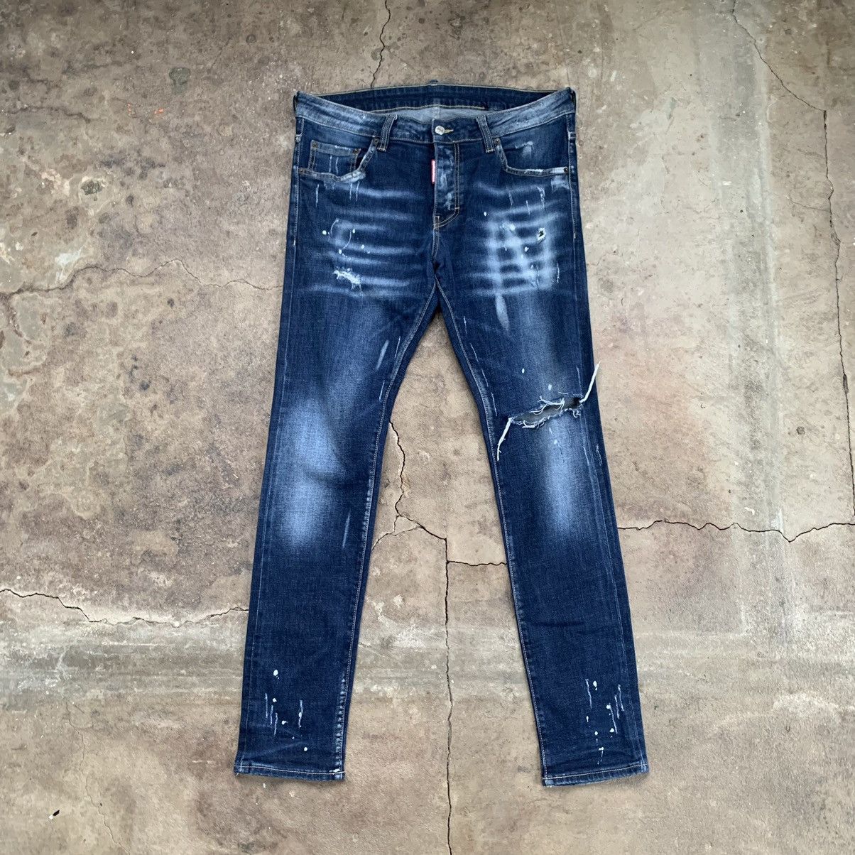 image of Dsquared2 Skinny Dan Jeans Distressed Painted in Blue, Men's (Size 34)