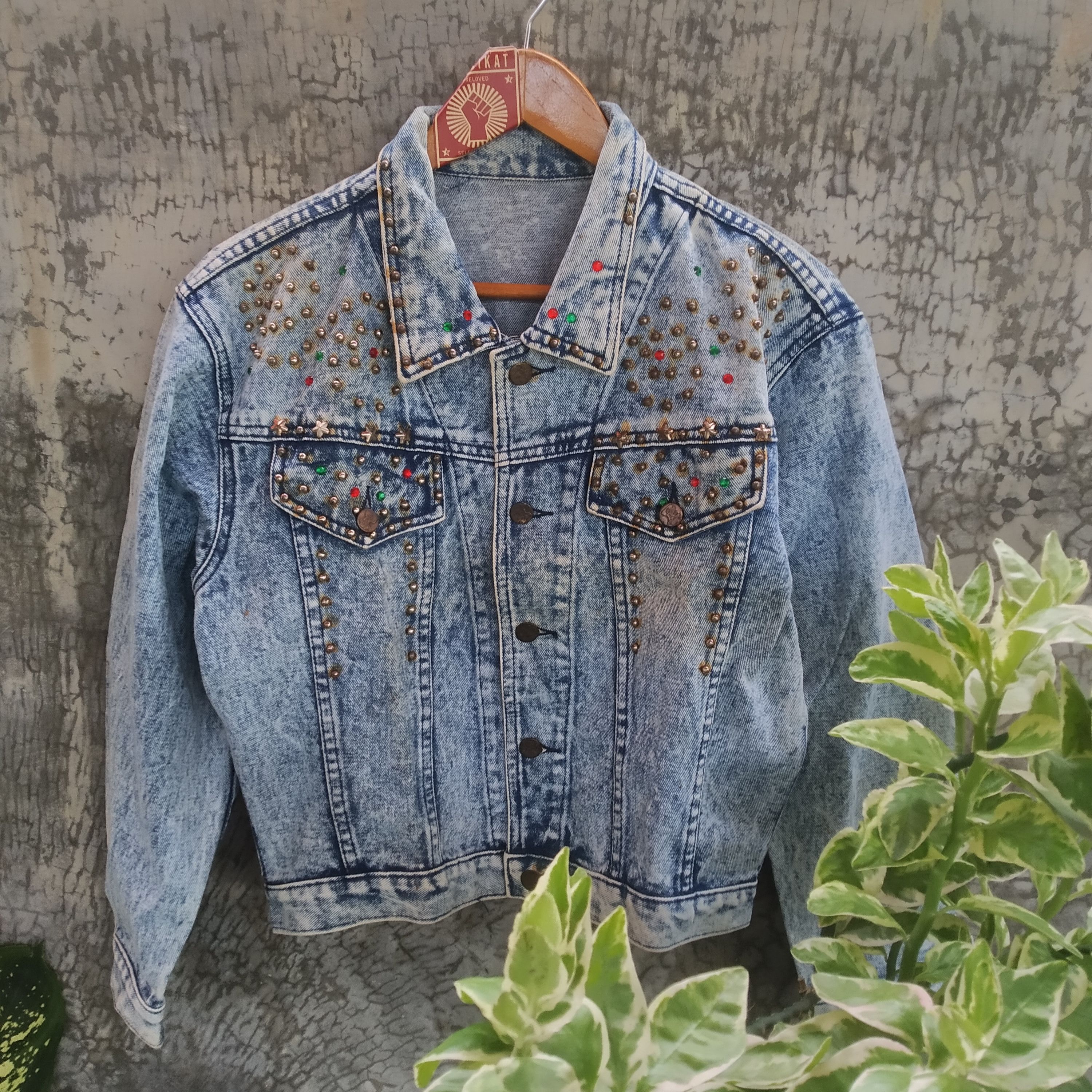 💥 Vintage 90s Distressed Denim Garage Punk Girls Jacket