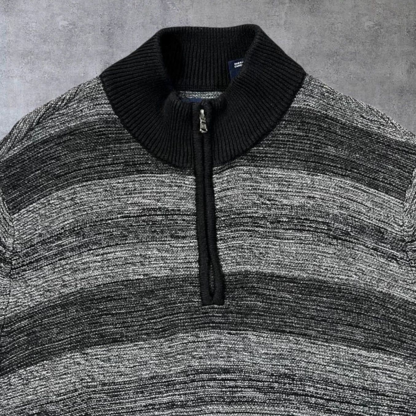 Chaps Chaps Jumper Pullover 1/4 Zip Striped Cotton Knit Black Grey Large Mens Regular Size US L / EU 52-54 / 3 - 4 Thumbnail