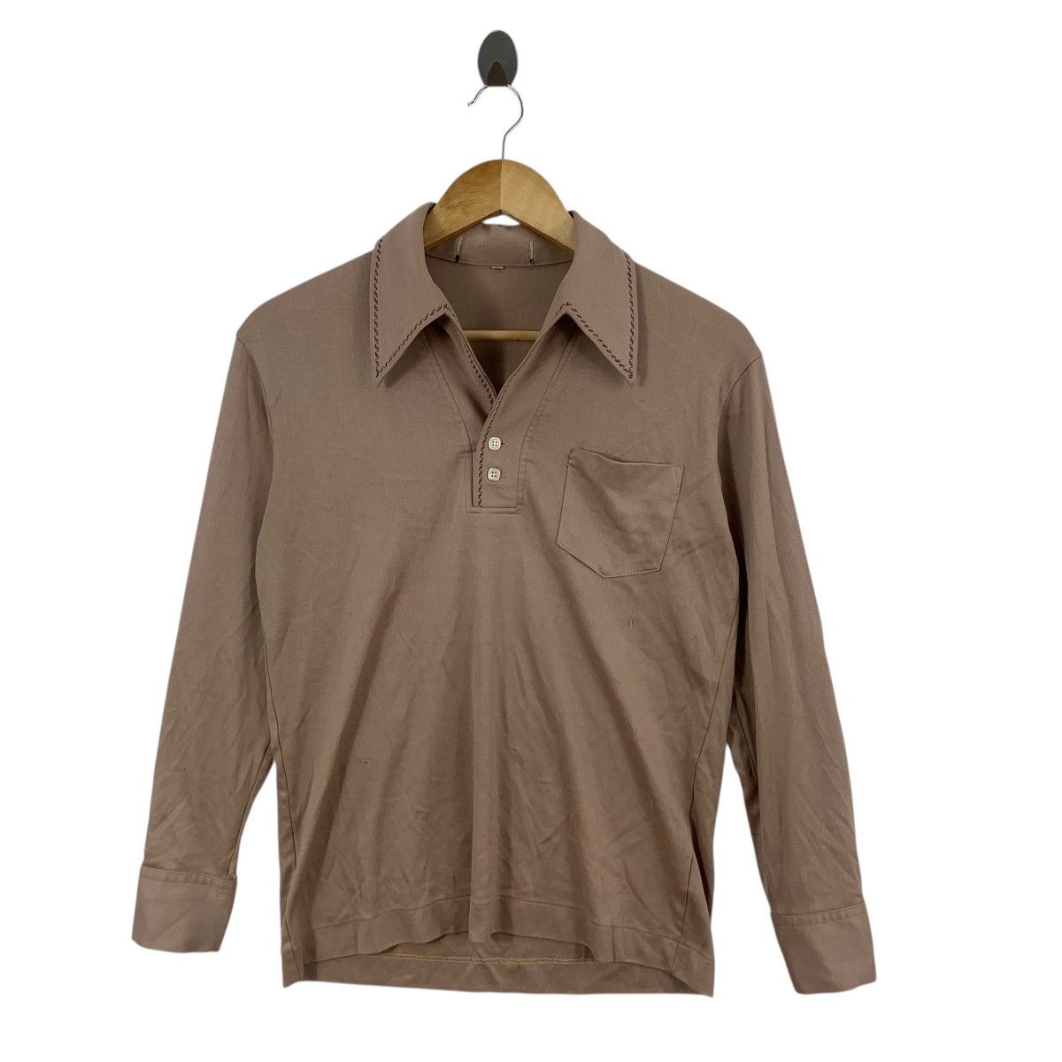 Vintage Vintage 70s WIDE COLLAR DISCO Brown Polo Tee Shirt Top long Size US S / EU 44-46 / 1 - 3 Thumbnail