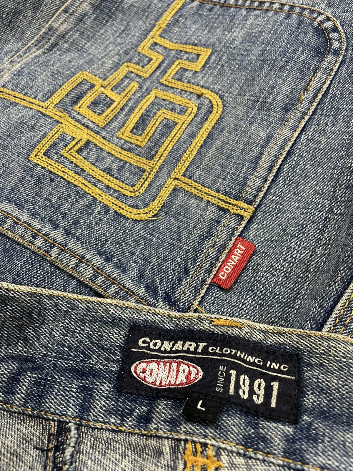 Art Comes First × JNCO × Rap Tees Y2K Conart Clothing Embroidery Pocket Baggy Carpenter Jeans Size US 34 / EU 50 - 9 Thumbnail