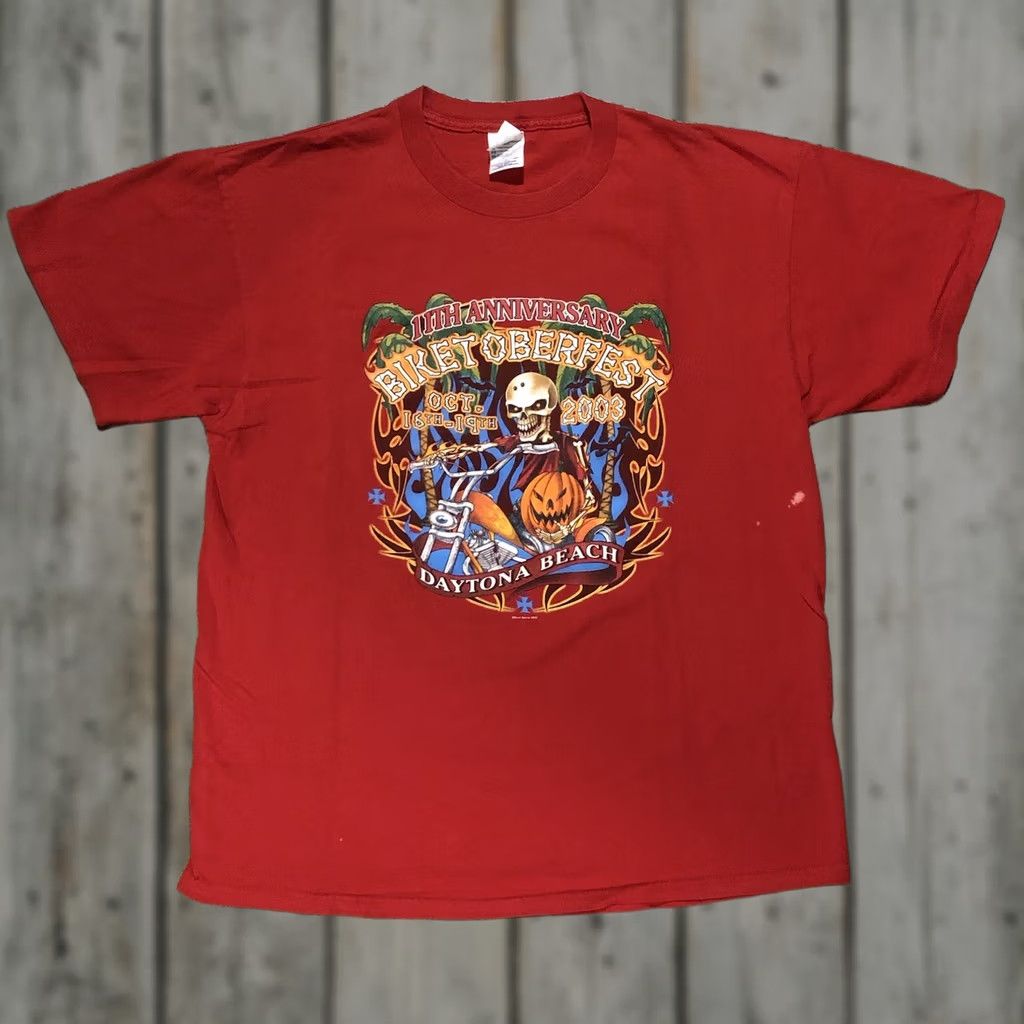 Delta VINTAGE Delta Pro Weight T-Shirt Daytona Beach BIKETOBERFEST 2003 Red Skeleton Jack-O-Lantern 🎃 Men L Shirt Size US L / EU 52-54 / 3 - 1 Thumbnail