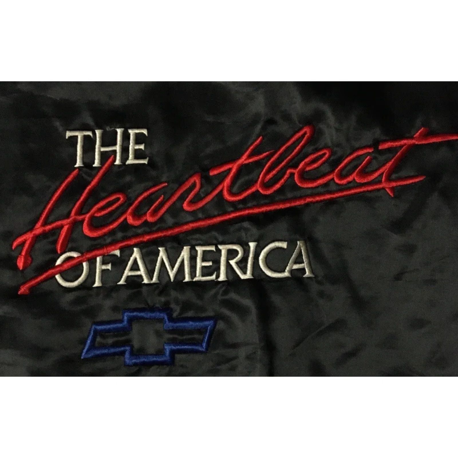NASCAR Vtg 80s Chevrolet Heartbeat Of America Satin Jacket L Racing Car NASCAR Grunge - Driving Bomber Jacket Mens Black Satin 80s USA Racing Car Retro Size US L / EU 52-54 / 3 - 3 Thumbnail