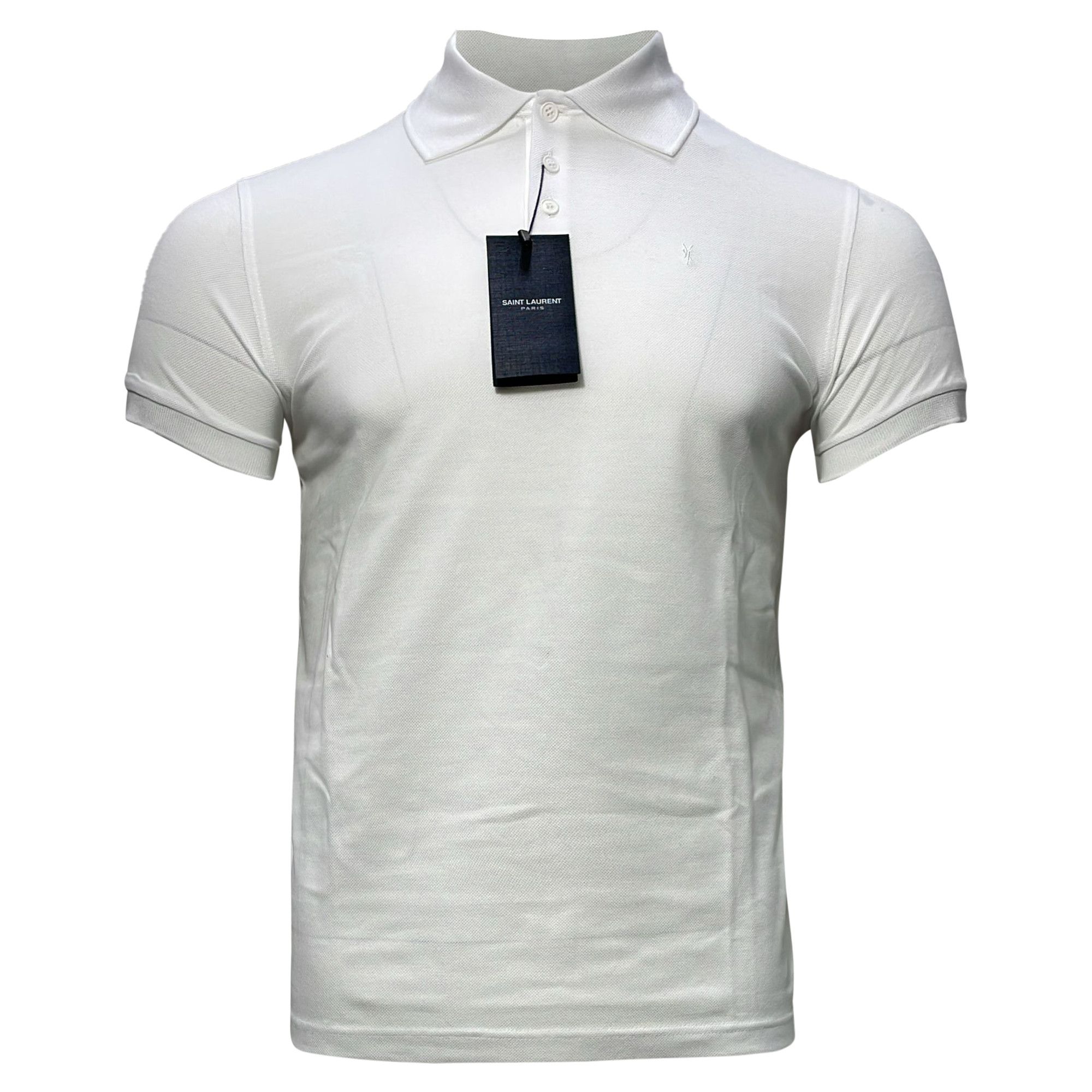 Saint Laurent Embroidered-Logo Polo Shirt in White Cotton