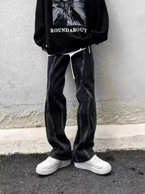 Japanese Brand Vintage washed black paneled straight-leg jeans Size US 32 / EU 48 - 3 Thumbnail