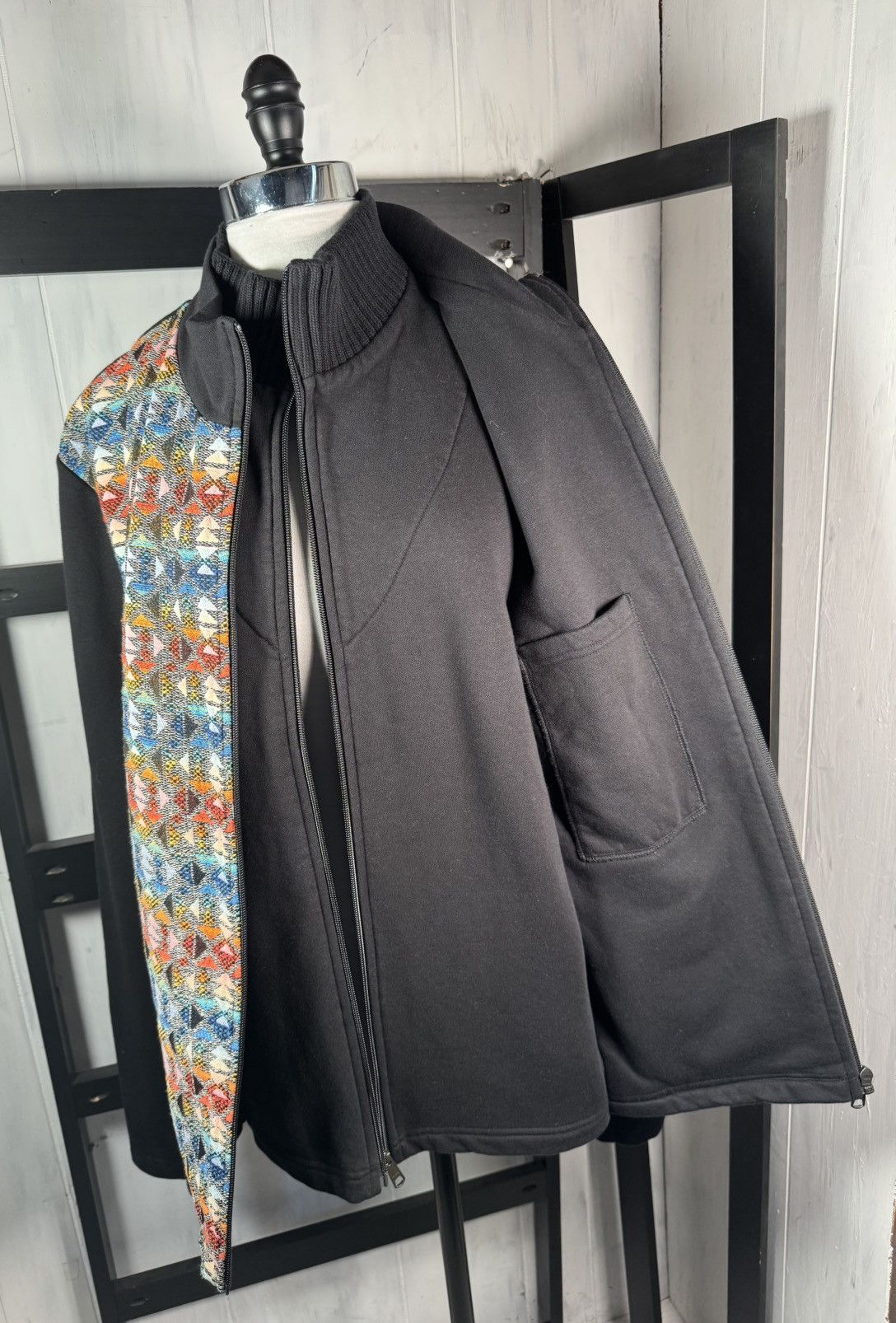 ato ATO Berlin Black 2 Front Zips Tribal Knit Sweatshirt Jacket Size XL / US 12-14 / IT 48-50 - 3 Thumbnail