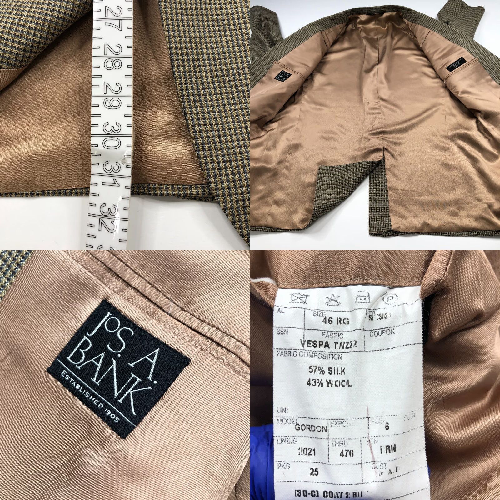 Jos. A. Bank Jos. A. Bank Sport Coat Jacket 46R Silk Wool Blend Notch Lapel Houndstooth Brown Blue Regular Mens Jacket Size US S / EU 44-46 / 1 - 9 Thumbnail