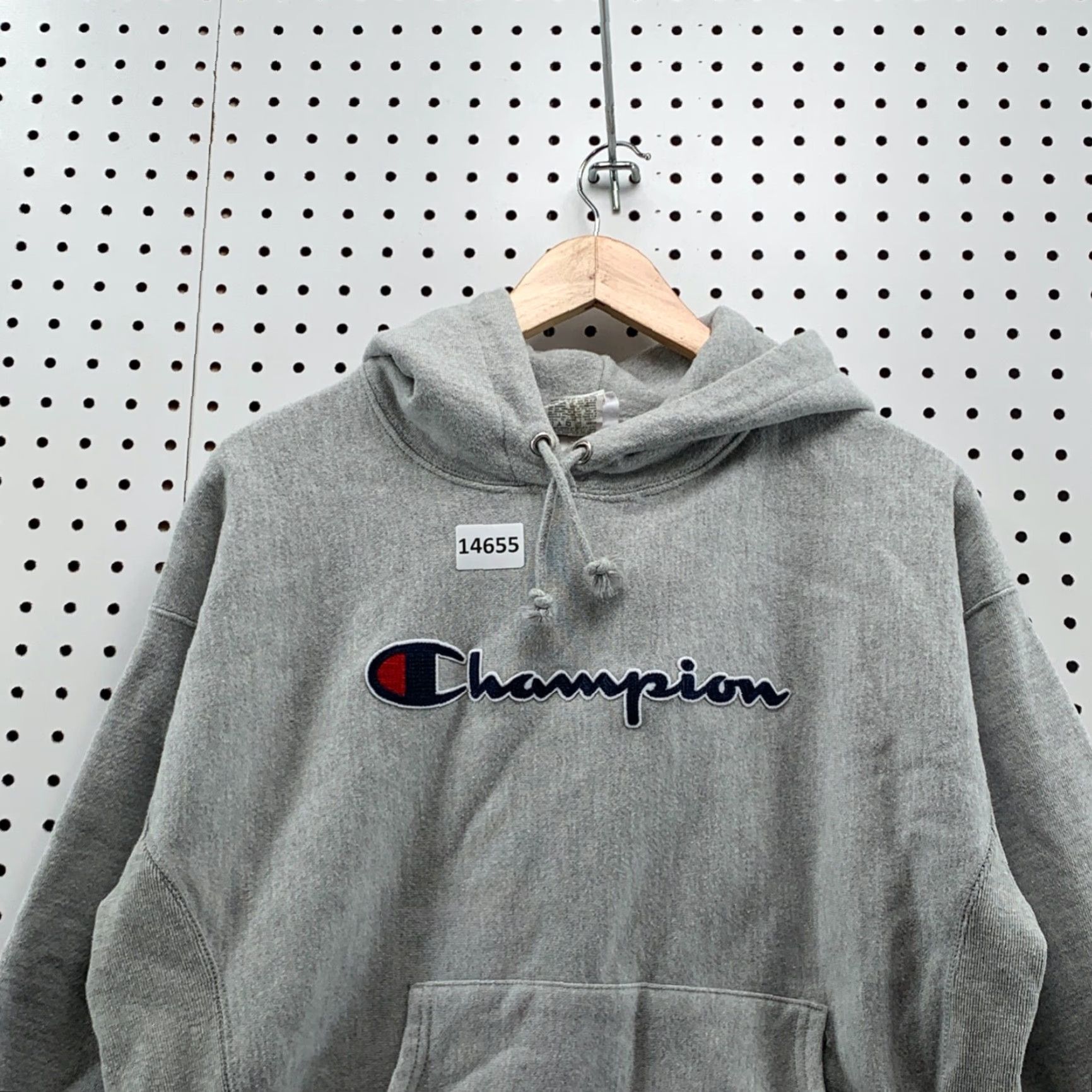 Champion Champion Reverse Weave Hoodie Women Large Gray Spellout Hooded Pullover Size L / US 10 / IT 46 - 2 Thumbnail