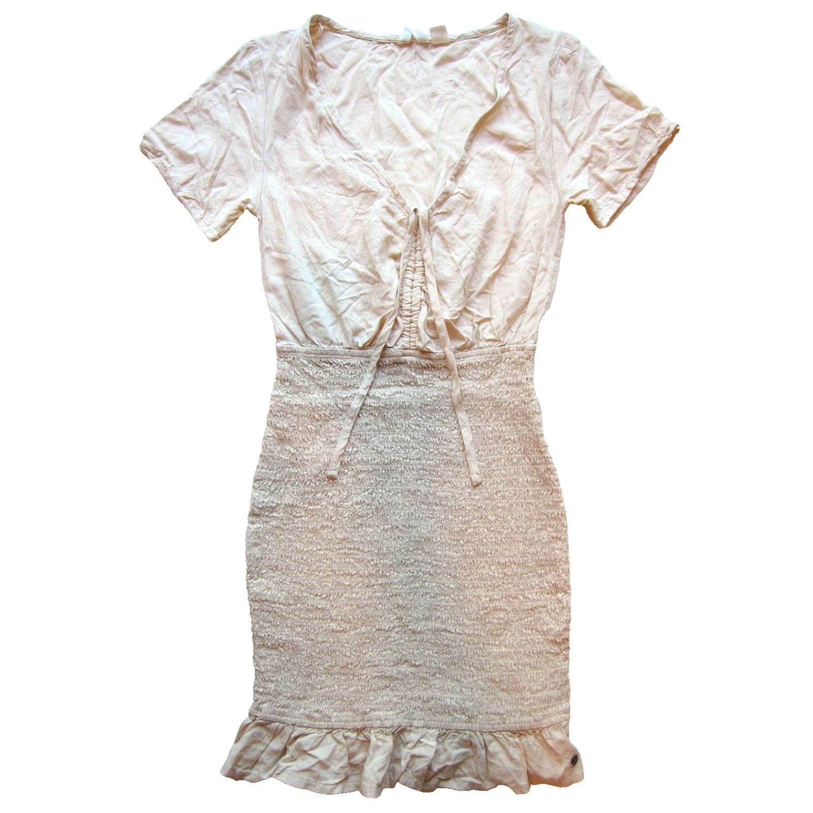 Vintage VINTAGE New Roxy Pale Pink Rayon Short Sleeve V-Neck Stretch Fit Flare Dress XS Size 26" / US 2 / IT 38 - 2 Thumbnail