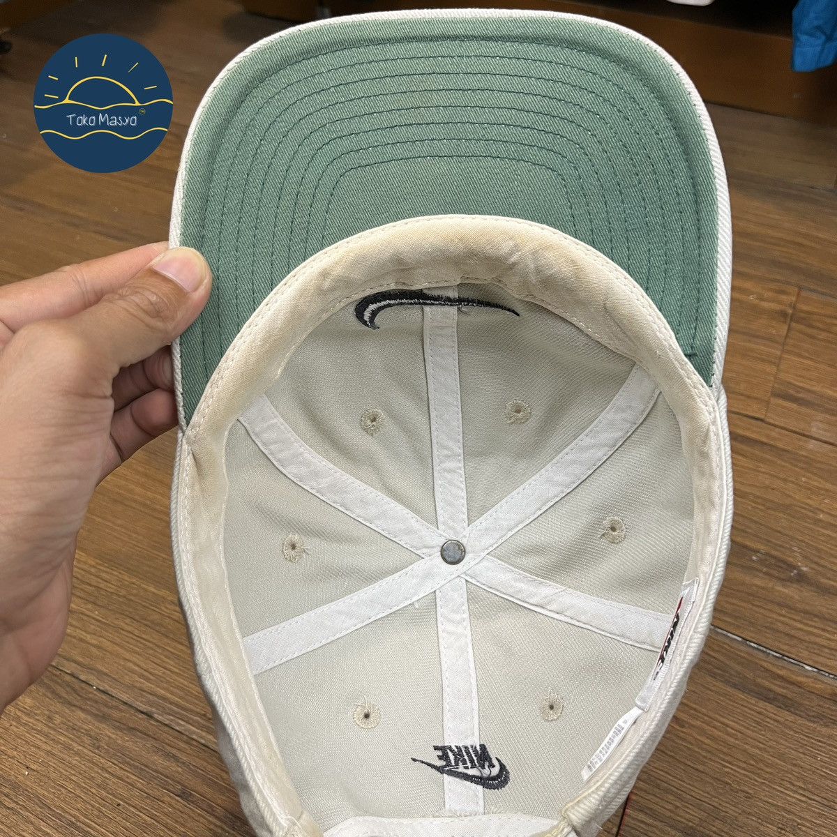 Nike × Vintage Vintage Nike 90’s Embroidered Swoosh Cap Green Visor - Cream Size ONE SIZE - 2 Thumbnail