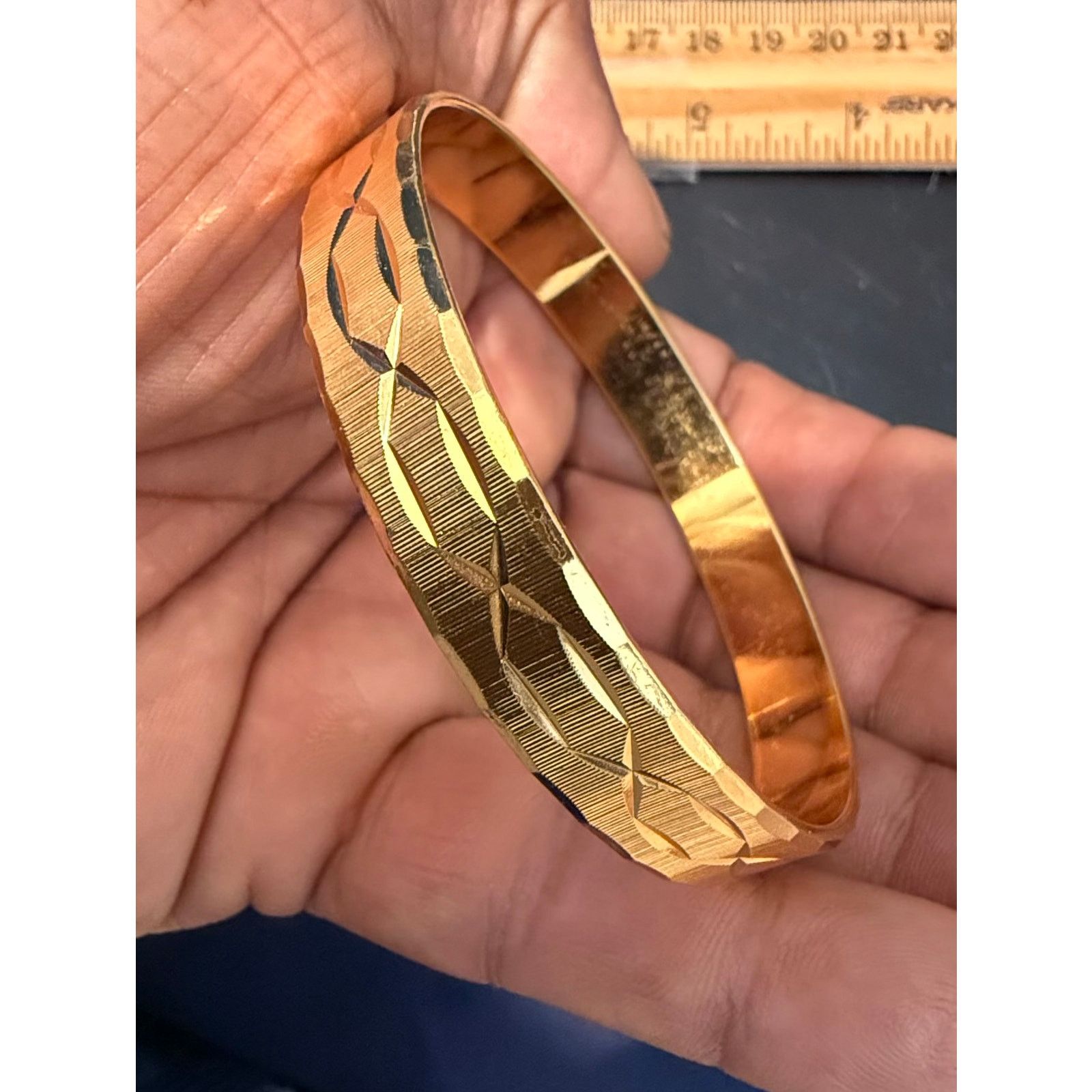 Other Vintage Signed Monet Gold Tone Etched Bangle Bracelet 7.75” Size ONE SIZE - 5 Thumbnail