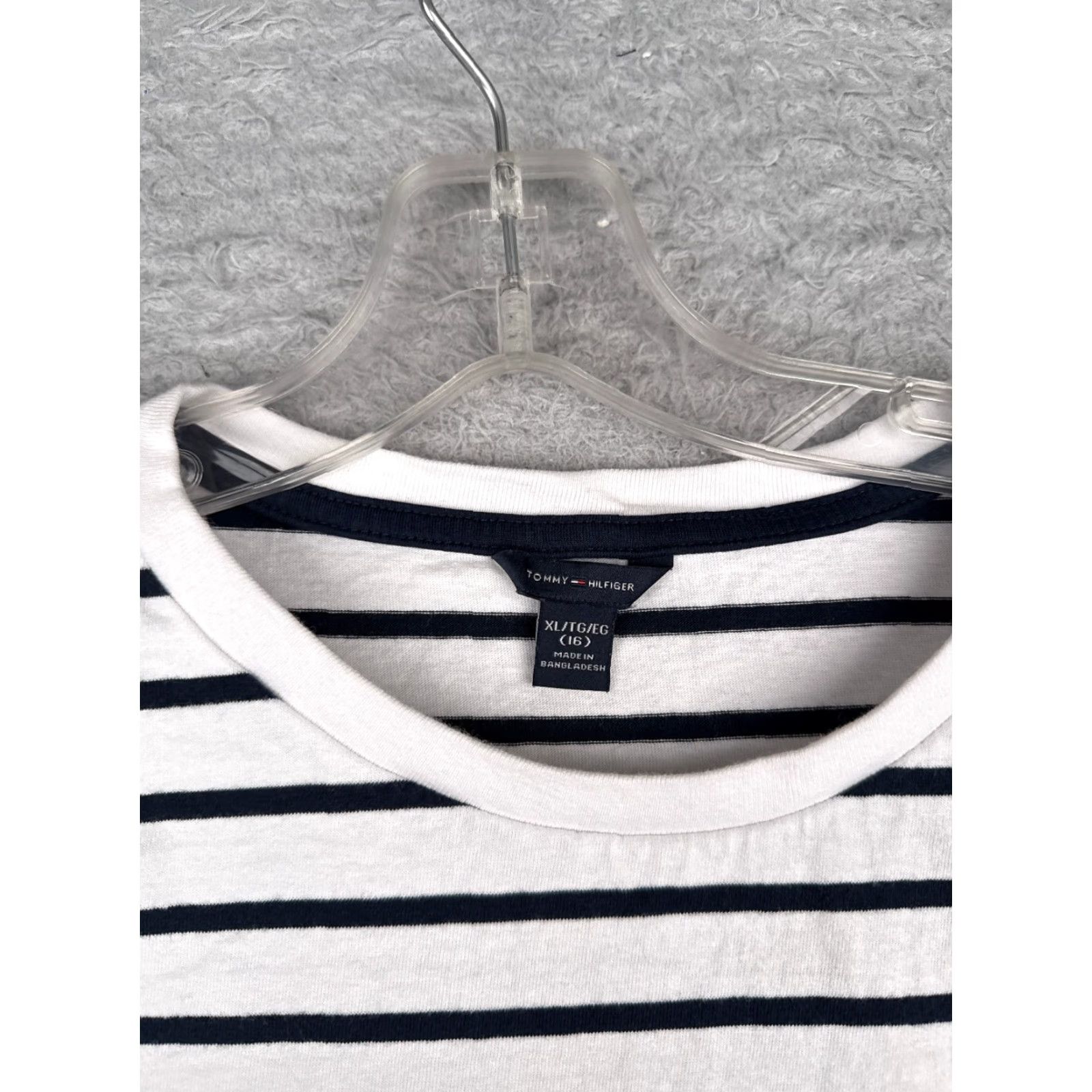 Tommy Hilfiger VINTAGE Tommy Hilfiger Dress Shirt Girls XL White Striped Crew Neck Jersey Cotton XL White Tee Dress 90s? Size XL / US 12-14 / IT 48-50 - 7 Thumbnail