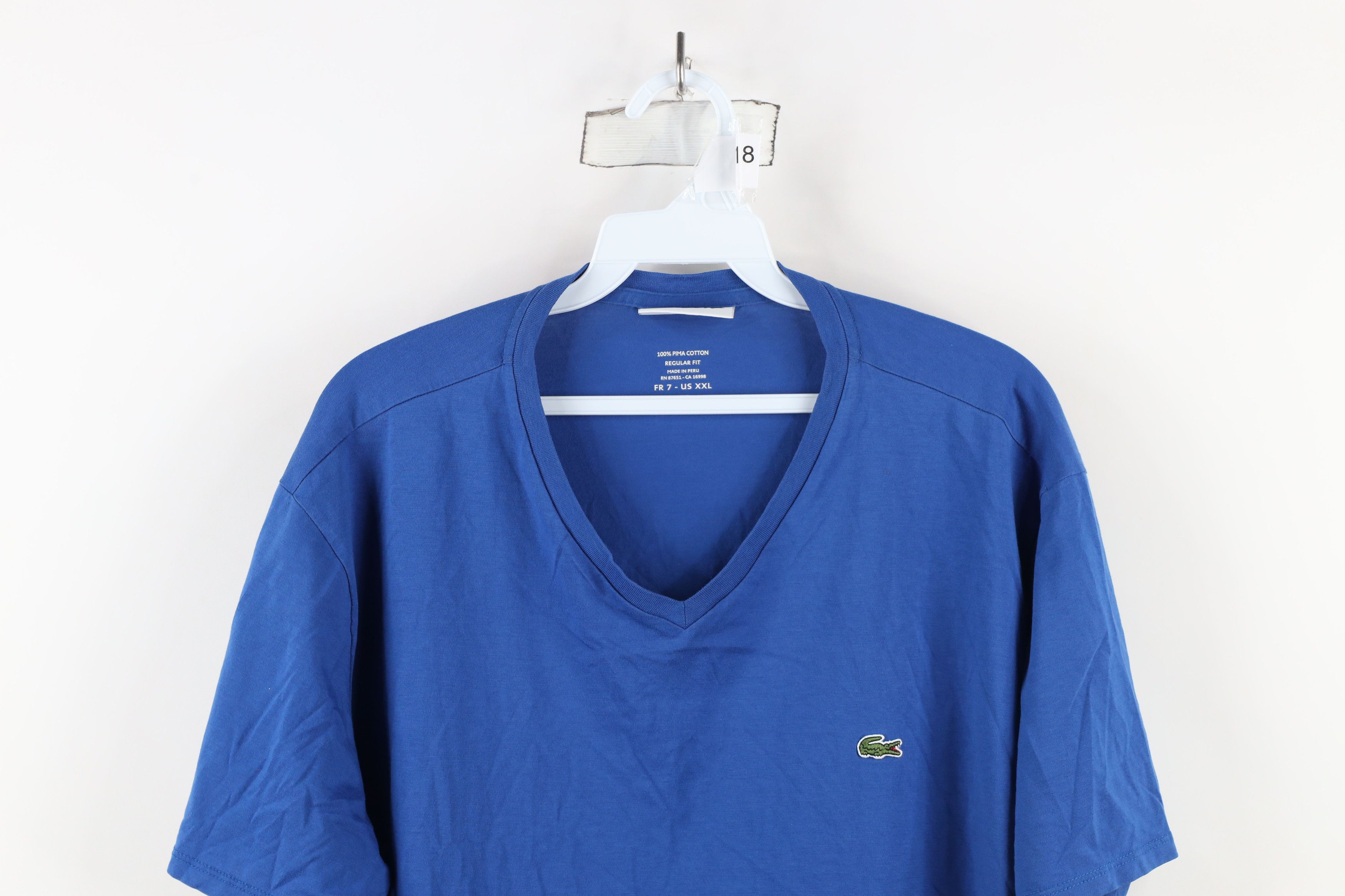 Lacoste × Vintage Lacoste Logo Pima Cotton Short Sleeve V-Neck T-Shirt Blue Size US XXL / EU 58 / 5 - 2 Thumbnail
