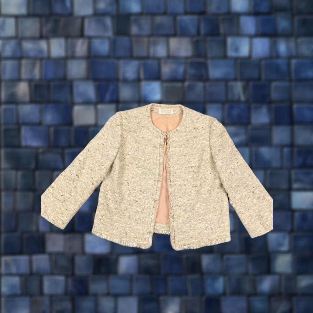 Pendleton VINTAGE Pendleton Blazer Womens 12 Beige 100% Wool Tweed Fringe Collarless Size XL / US 12-14 / IT 48-50 - 1 Thumbnail