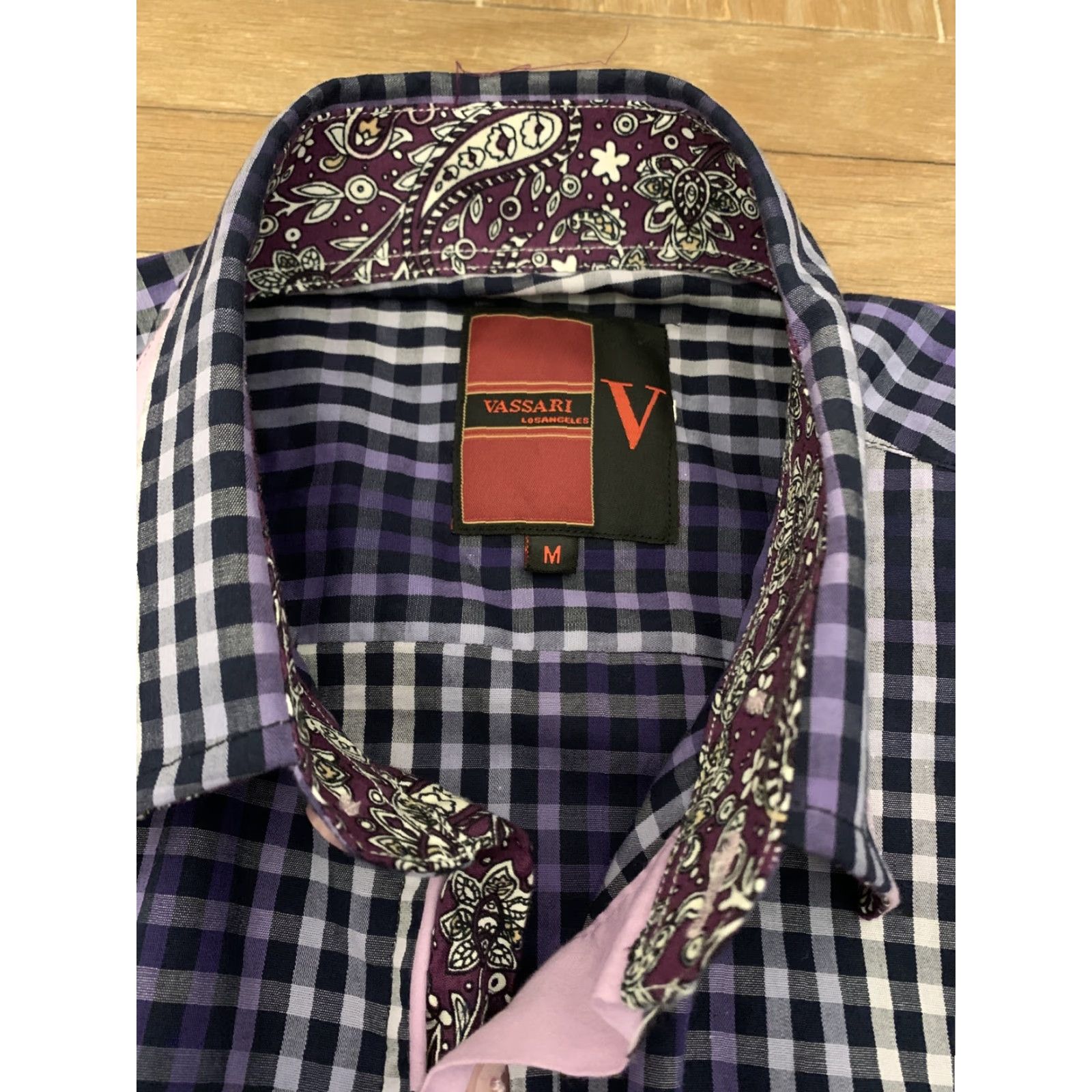 Vintage VINTAGE Vassari Los Angeles Button-Down Shirt M Purple Plaid Paisley Long Sleeve Mens Size M Size US M / EU 48-50 / 2 - 2 Thumbnail