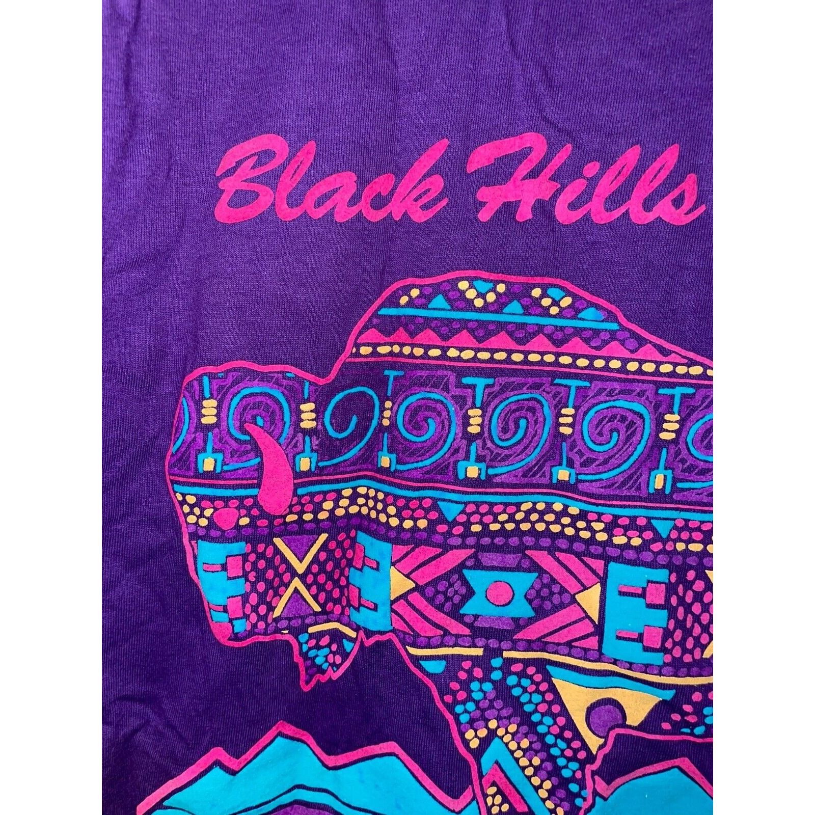 Jerzees Vintage Black Hills Shirt Buffalo Bison Art Tee 90s VTG M Size US M / EU 48-50 / 2 - 2 Thumbnail