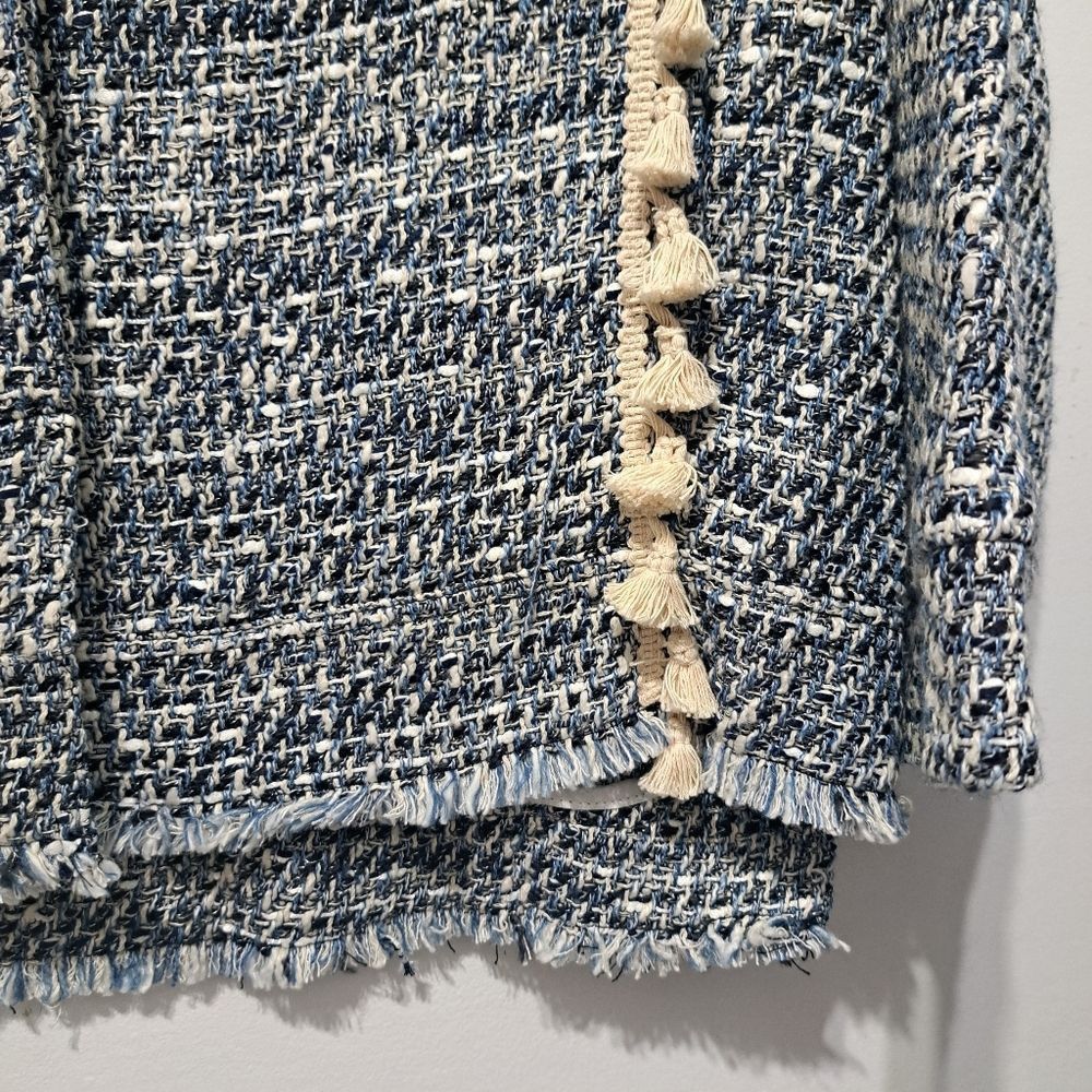Zara Zara Tweed Jacket Boho Western Tassel Pockets Medium Blue/Wh Size M / US 6-8 / IT 42-44 - 13 Thumbnail
