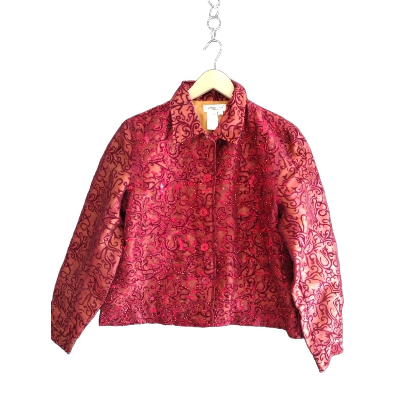 Coldwater Creek VINTAGE Coldwater Creek Beaded Jacket Blazer Velvet Burnout Women's PM Burgundy Floral 90s Jacket Mens Womens Size M / US 6-8 / IT 42-44 - 1 Thumbnail