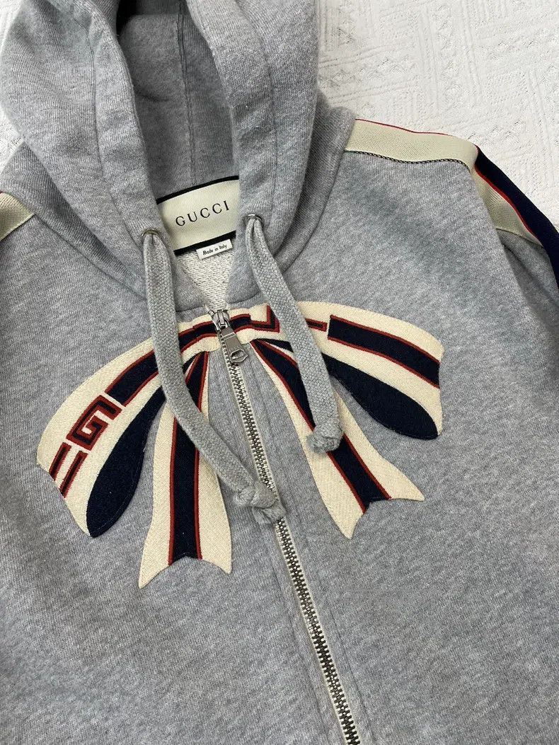 Gucci Gucci Grey bow letter logo hooded zipper jacket Size XS / US 0-2 / IT 36-38 - 2 Thumbnail