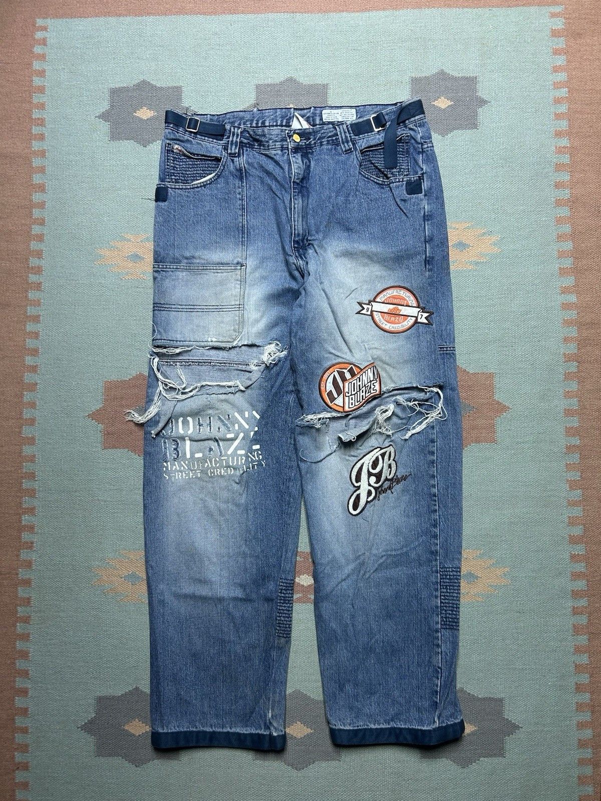 Vintage y2k baggy jeans Johnny blaze distressed wide patched 38x32 Size US 38 / EU 54 - 1 Thumbnail