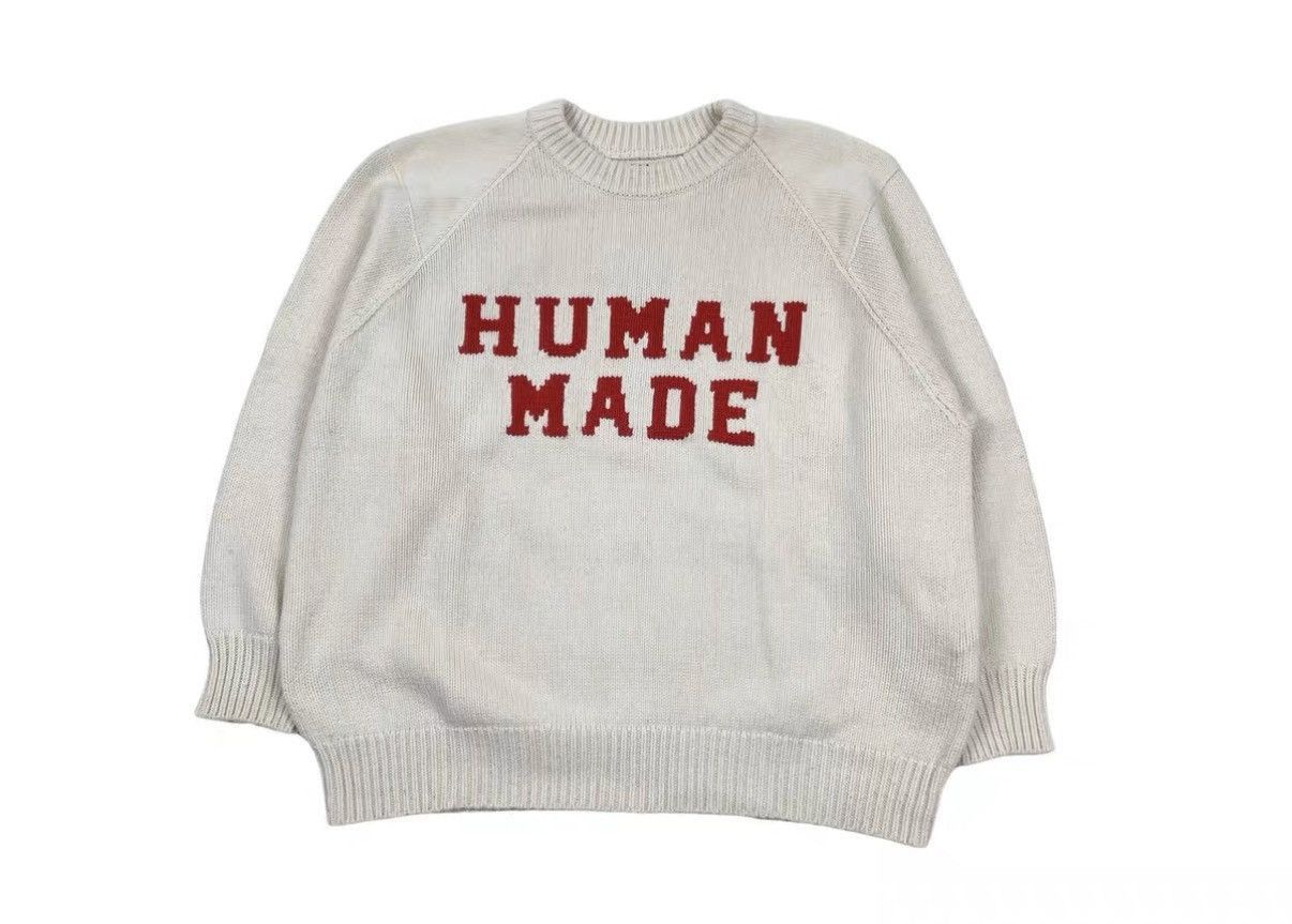 Human Made White Crewneck Sweater with Red Text Design - XL Size US XL / EU 56 / 4 - 1 Thumbnail