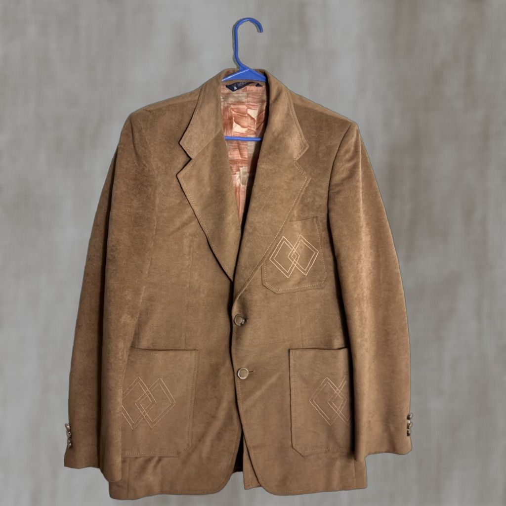 Vintage VINTAGE John Keith Coat Blazer Mens Small Brown Polyester Coat Flaw Rip Inside Lining Size 36R - 1 Thumbnail