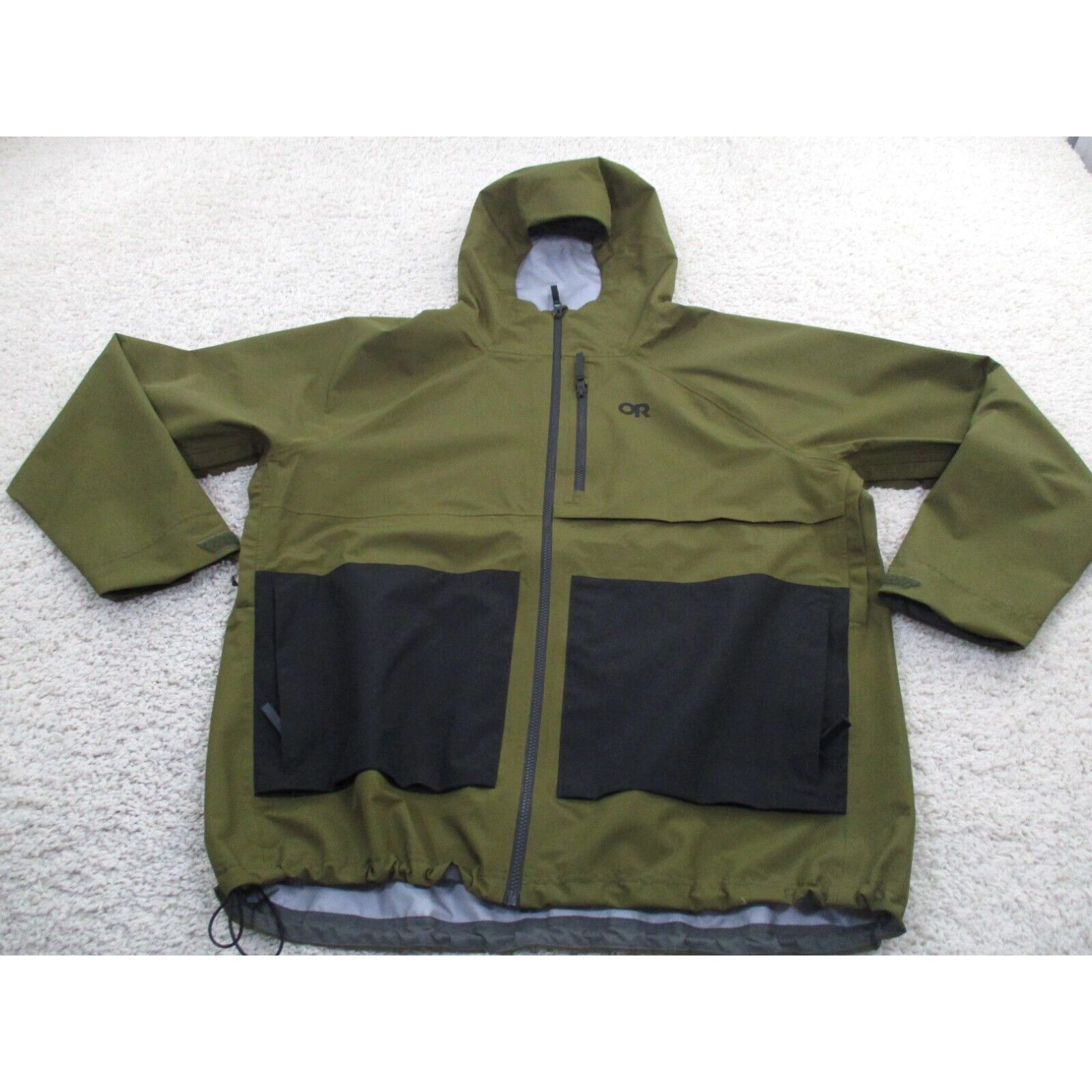 image of Outdoor Research Jacket Mens 2Xl Olive Green Cloud Hooded Lightweight Rain in White