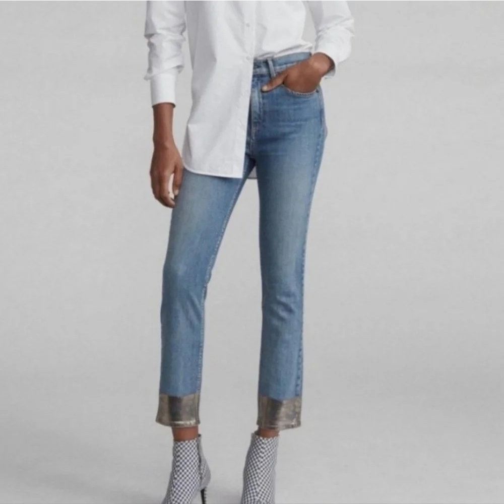 Rag & Bone Rag & Bone Blue Denim Silver Metallic Dip Skinny Jeans 27 Size 27" / US 4 / IT 40 - 1 Thumbnail