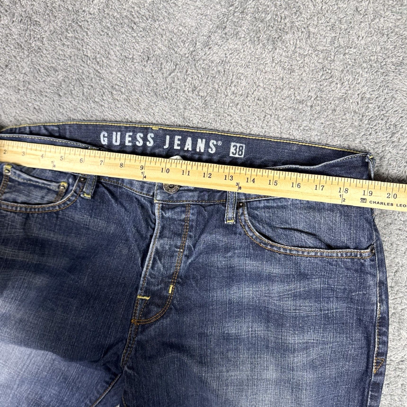 Guess VINTAGE Guess Jeans Falcon Jeans Mens 38x32 LA Whisker Bootcut Dark Blue Denim Y2K Baggy Jeans Mens Regular 38 Blue City Classic Mens Size US 38 / EU 54 - 3 Thumbnail