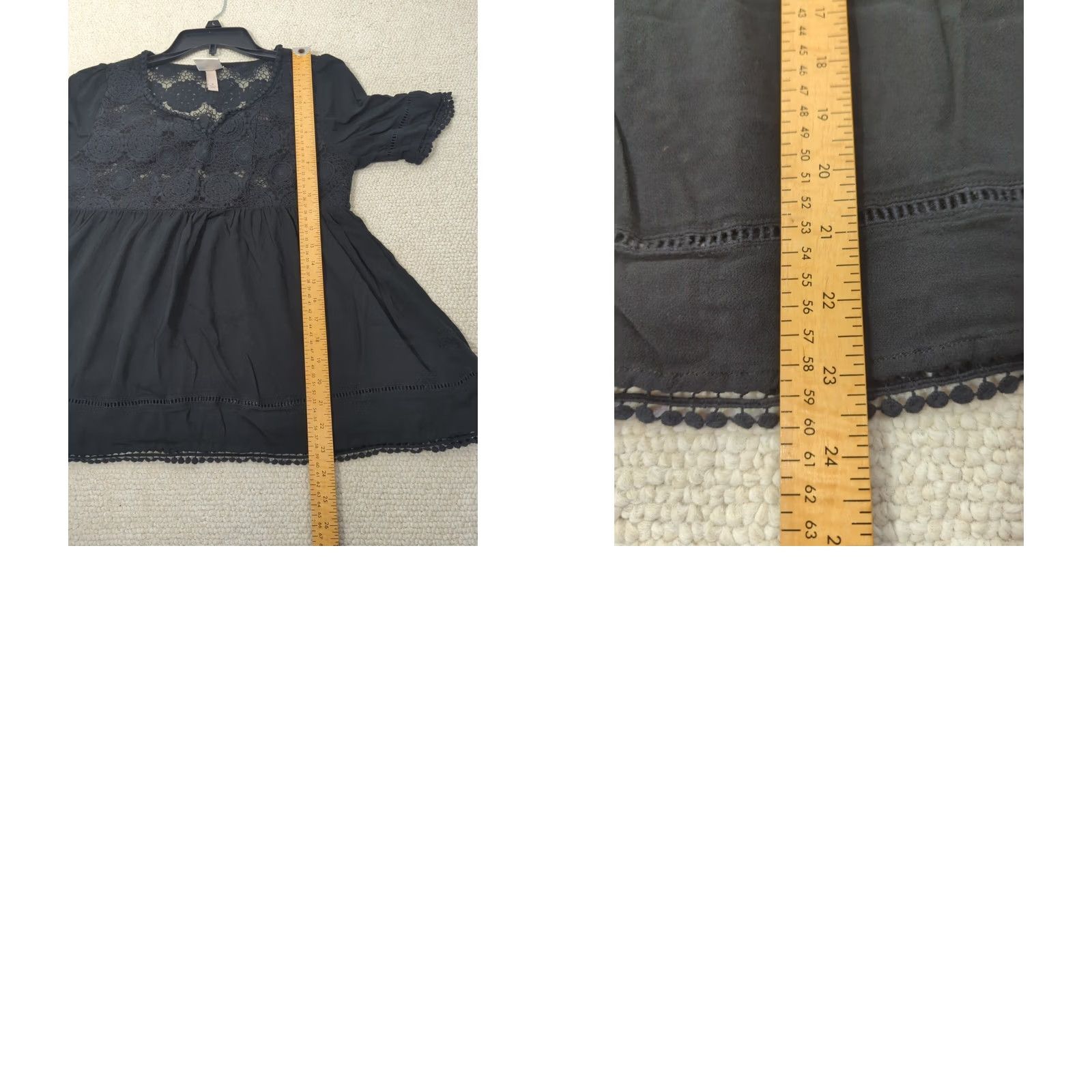 Vintage Knox Rose Women Top Small Black Crochet Lace V-Neck Short Sleeve Pullover Prairie Peasant Casual Sleeve Relaxed Fit Blouse Size S / US 4 / IT 40 - 9 Thumbnail