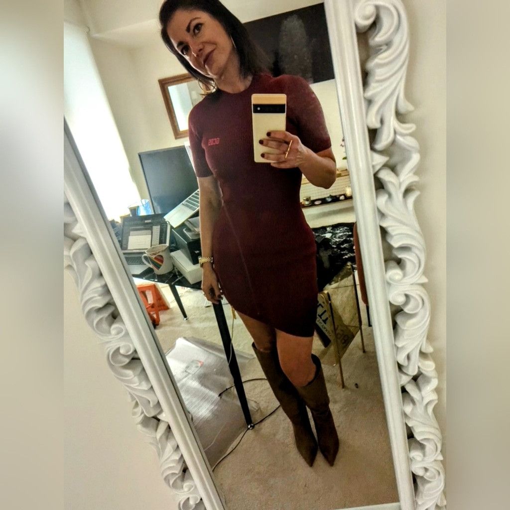 GCDS GCDS Red Asymmetrical Ribbed Mock Neck Mini Dress Size L / US 10 / IT 46 - 8 Thumbnail