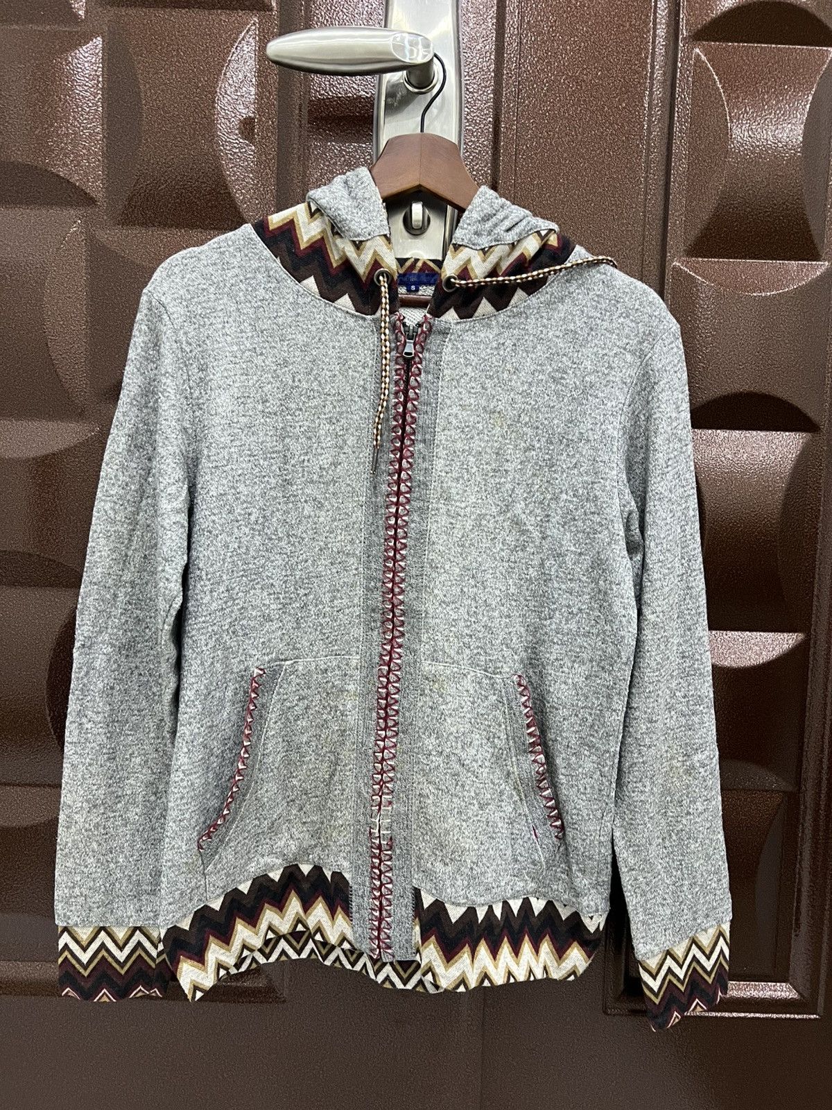 Japanese Brand Street Nordic Geometric Pullover Zipper Hooded Sweater Size S / US 4 / IT 40 - 2 Thumbnail