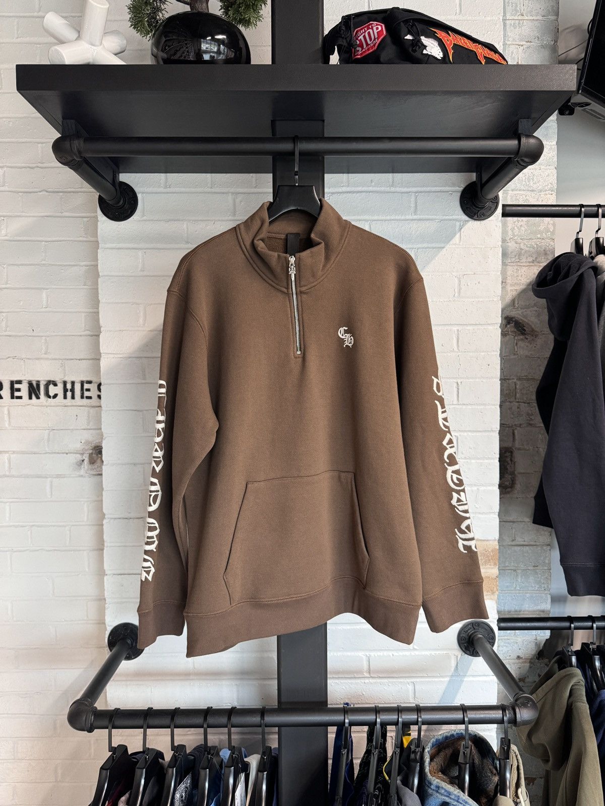 image of Chrome Hearts Slow Ride Half Zip Brown, Men's (Size Large)