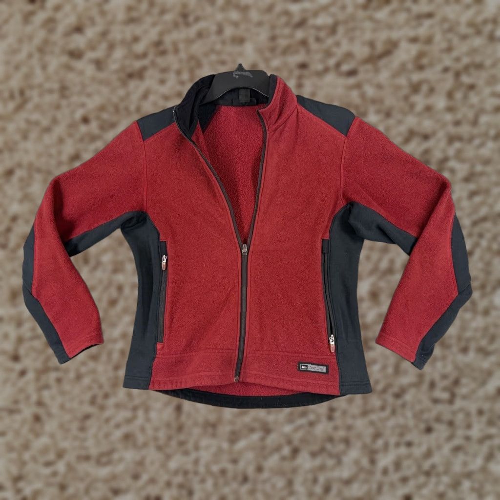 Vintage REI Jacket Women Medium Red Black Full Zip Polyester Fleece Mock Neck Casual Travel Workwear Size M / US 6-8 / IT 42-44 - 1 Thumbnail