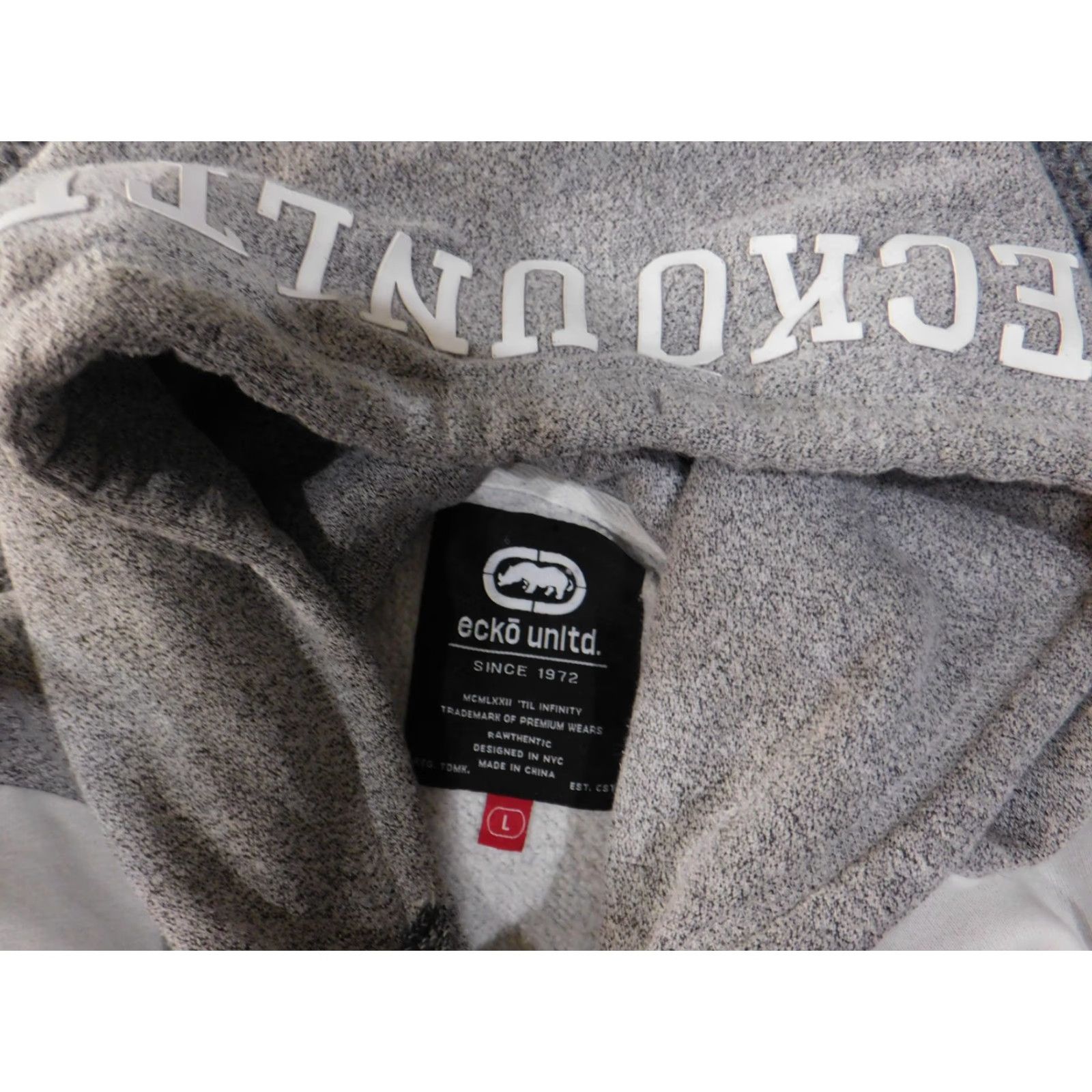 Ecko Unltd. Ecko Unltd Hoodie Mens Large Gray White Pullover Rhino Brand Patch Streetwear Size US L / EU 52-54 / 3 - 7 Thumbnail