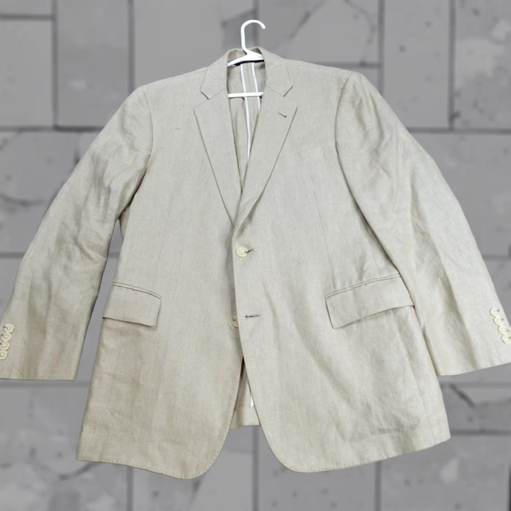 Brooks Brothers Brooks Brothers 1818 Blazer Beige Linen 43R Single-Breasted 2-Button Notch Lapel Mens Regular Vintage? No Size 46R - 1 Thumbnail