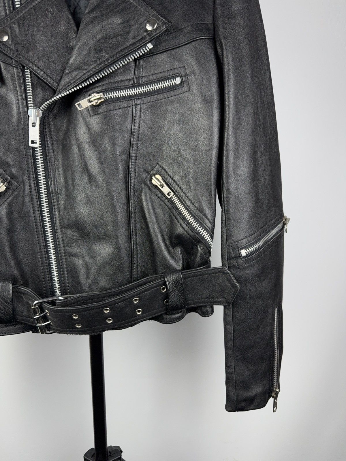 Leather Vintage Genuine Leather MOTO Bomber Jacket Rock Punk Rick Size S / US 4 / IT 40 - 4 Thumbnail