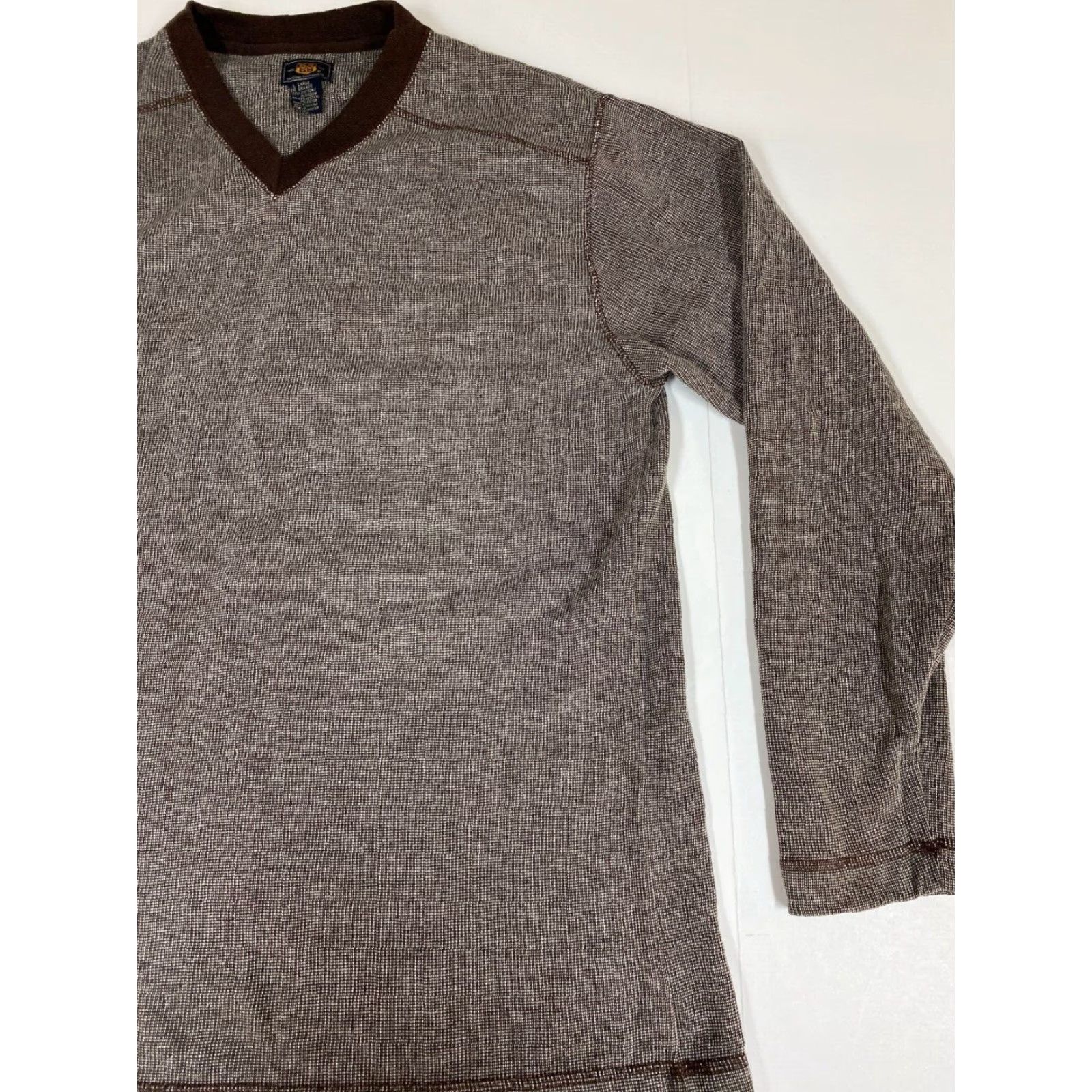 Route 66 Route 66 Mens Sweater Large Brown Pullover V-Neck Long Sleeve Knit Cotton Blend Chunky-Knit Croche Size US L / EU 52-54 / 3 - 2 Thumbnail