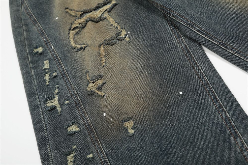 Japanese Brand × Jean Men's ink-splashed distressed punk ripped scimitar jeans Size US 32 / EU 48 - 5 Thumbnail