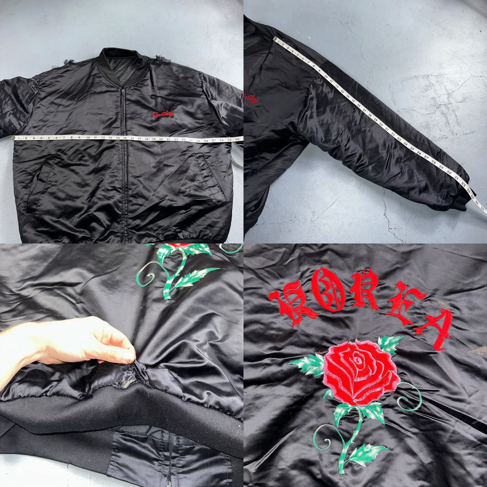 Vintage VINTAGE Satin Korea Rose Band Jacket XL USA Bomber Jacket Black Men Size US XL / EU 56 / 4 - 9 Thumbnail