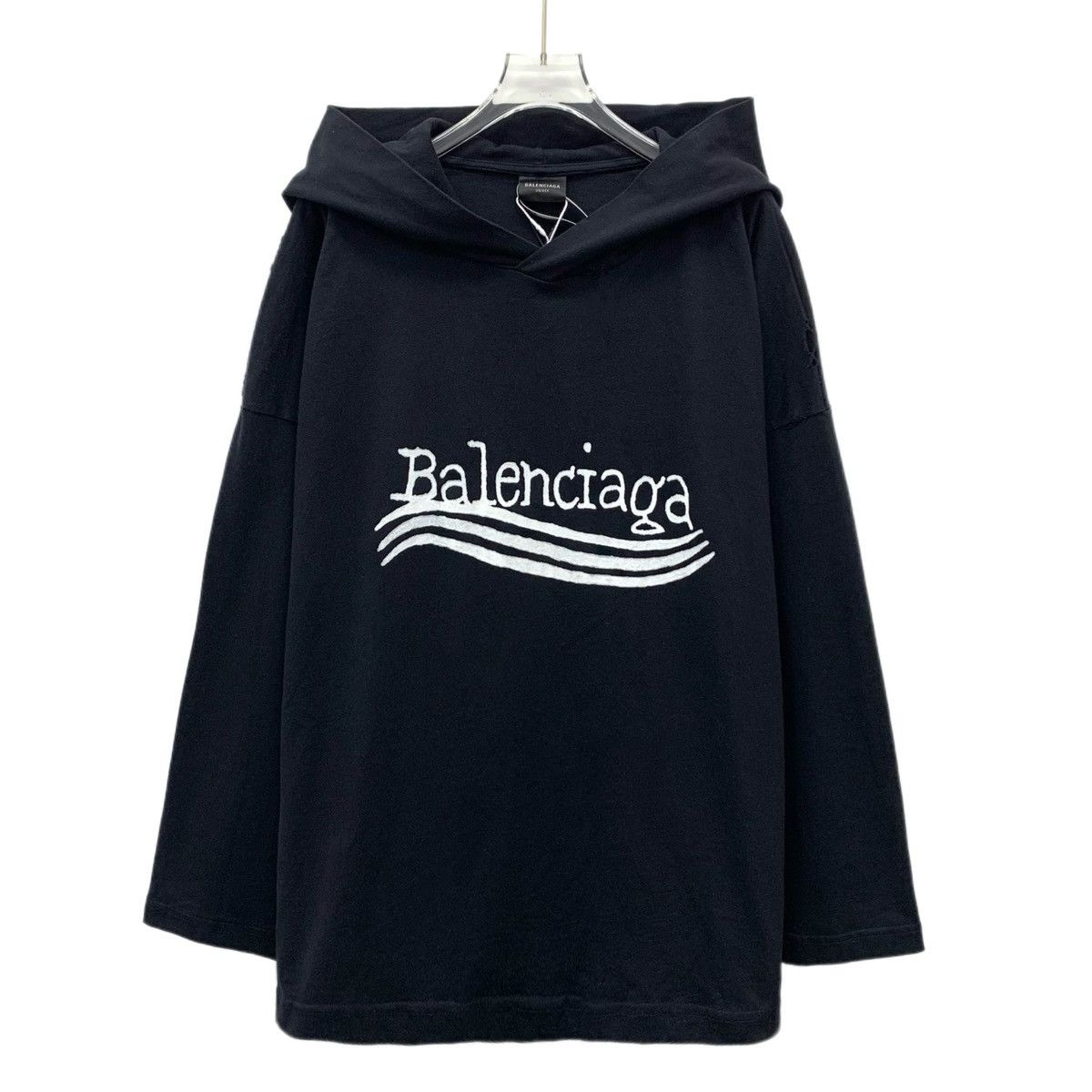 Balenciaga Balenciaga Black Logo Printed Hooded Sweatshirt K26WX Size US L / EU 52-54 / 3 - 1 Thumbnail