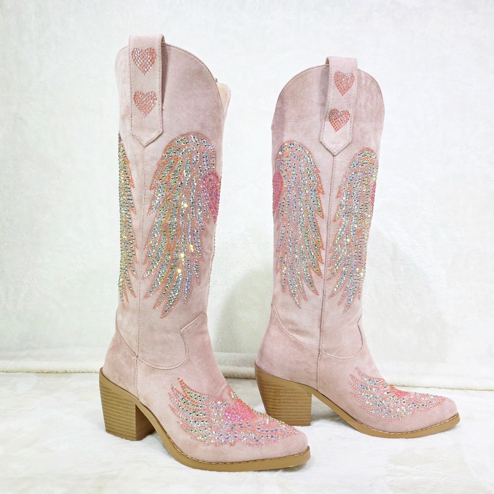 Other Angel Wings Dusty Pink Rhinestone Country Western Cowgirl K Size US 10 / IT 40 - 7 Thumbnail