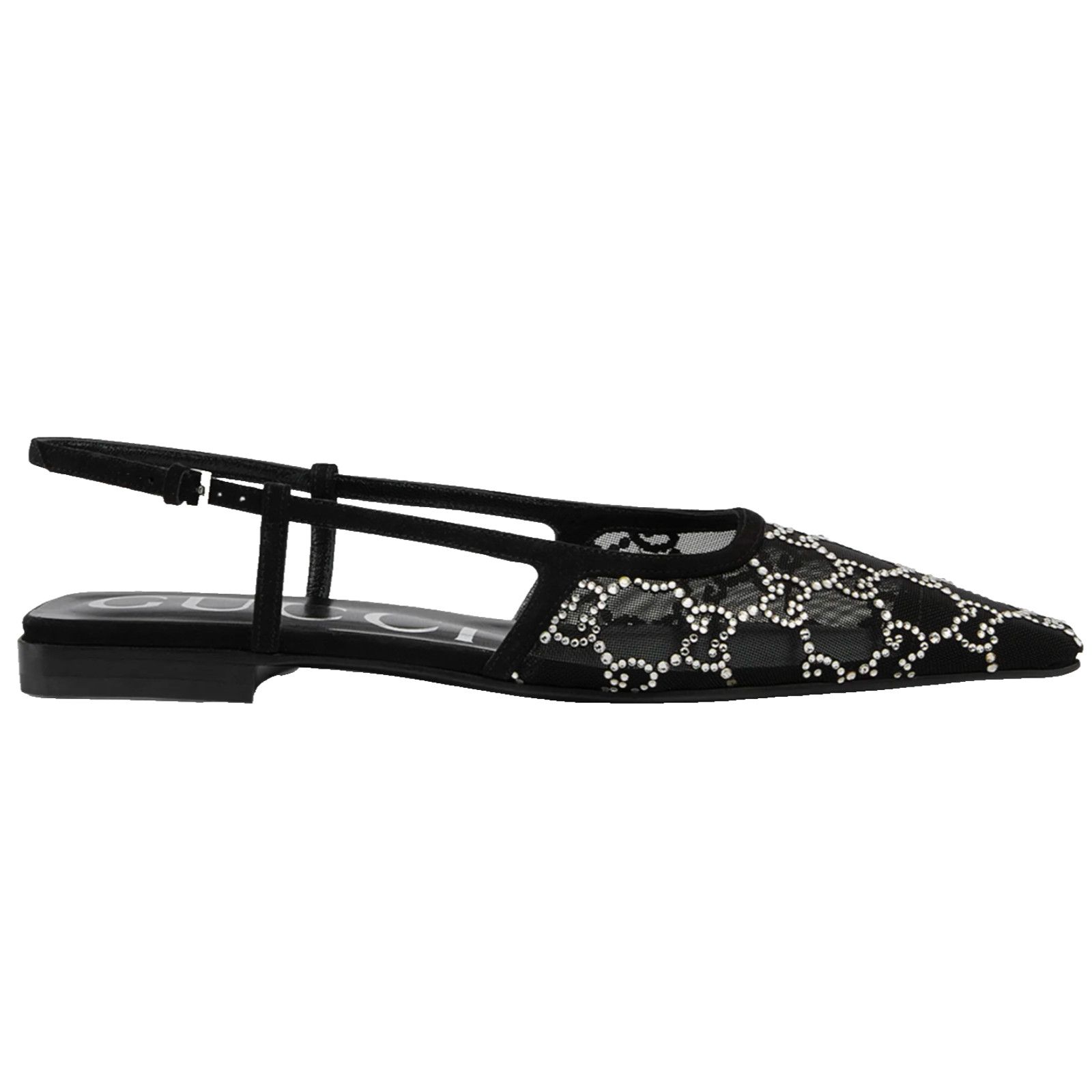 Gucci Gucci Demi GG Crystal Mesh Black Silver Slingback Ballerina Size US 7.5 / IT 37.5 - 1 Thumbnail