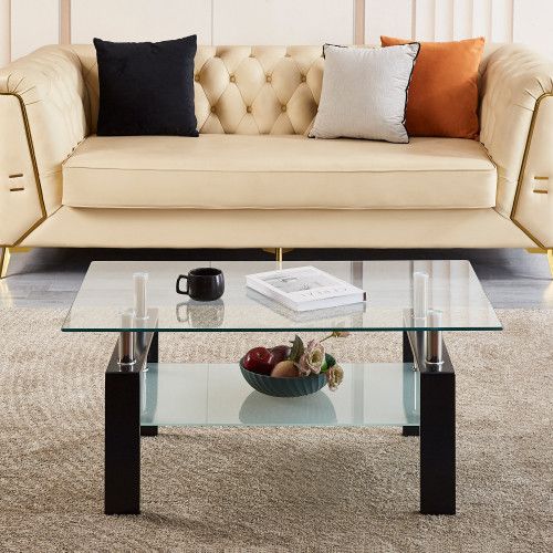Designer × Homemade Tempered Clear Glass Coffee Table, 2-Layers Coffee Table Liv Size US L / EU 52-54 / 3 - 3 Thumbnail