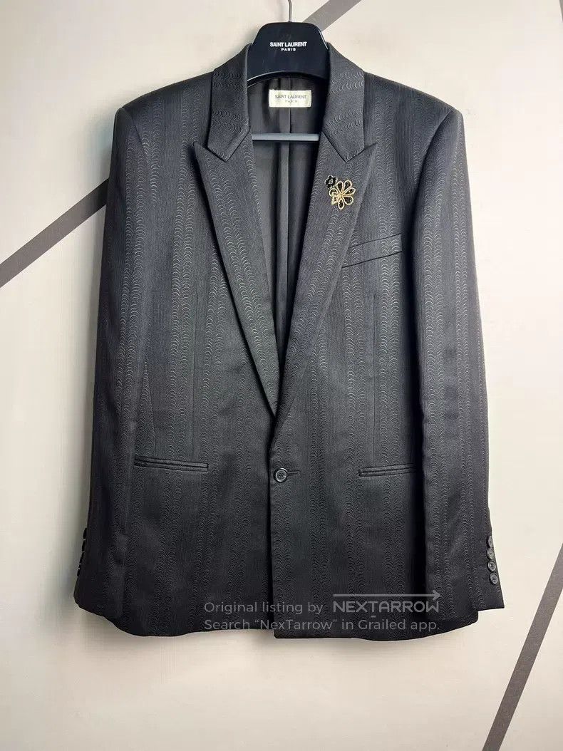 Saint Laurent Paris Black Enamel Gold Thread Beaded Notche