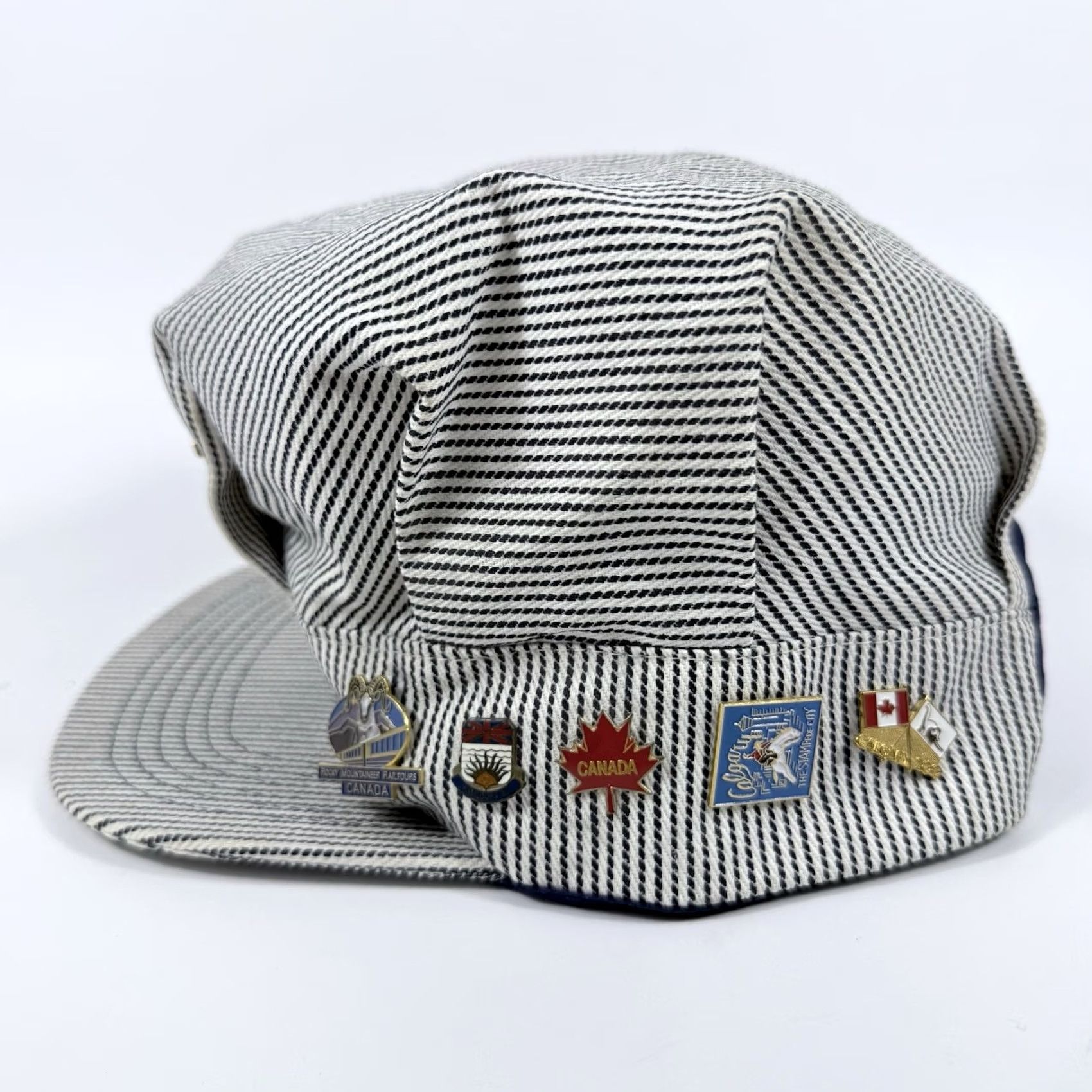 Vintage VINTAGE Rocky Mountaineer Canada Train Conductor Engineer Hat Blue Striped Adjustable Twill Denim Baseball Cap Men Ajm International Globe Size ONE SIZE - 5 Thumbnail